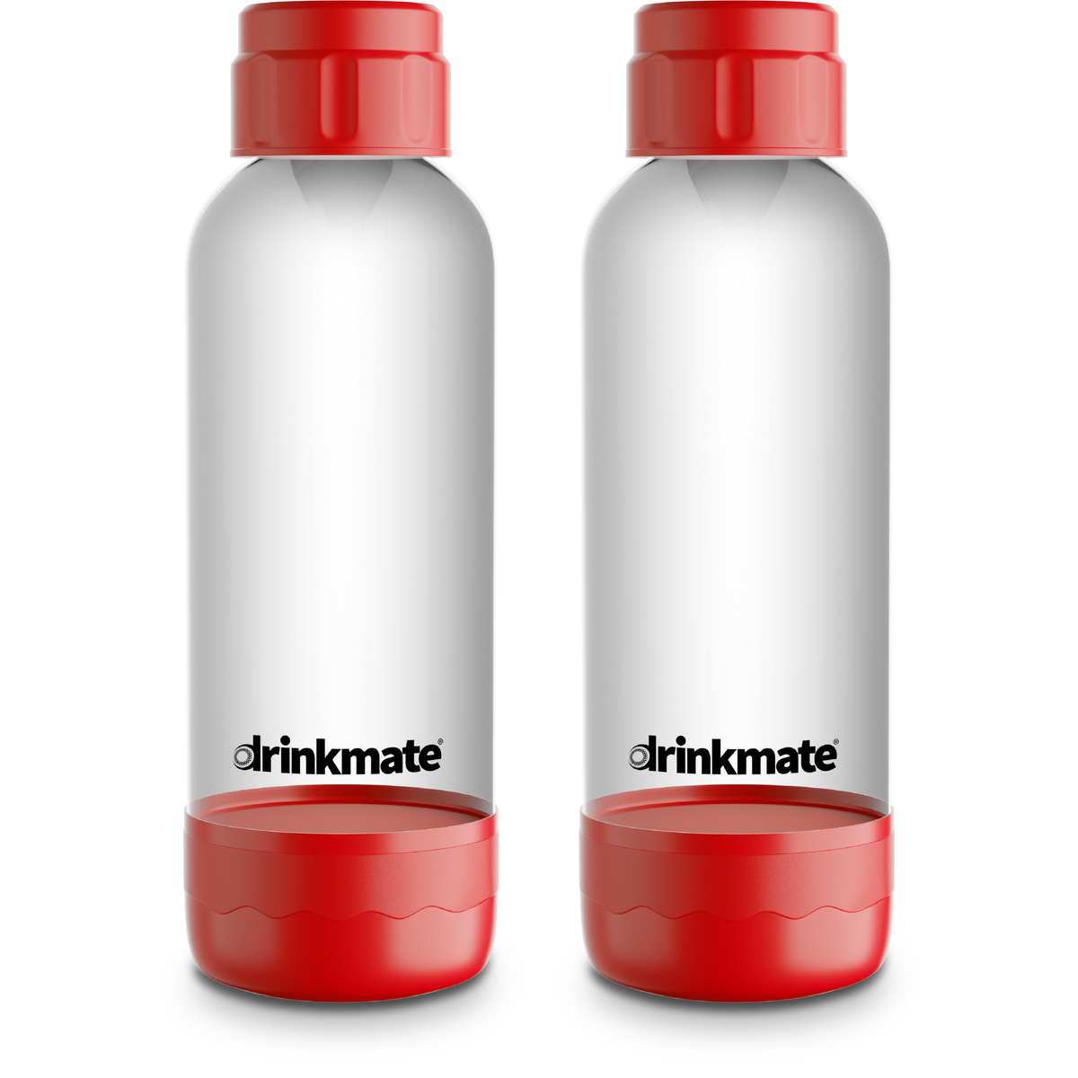 Twin pack of Drinkmate 1-liter bottles, red lids with white bodies