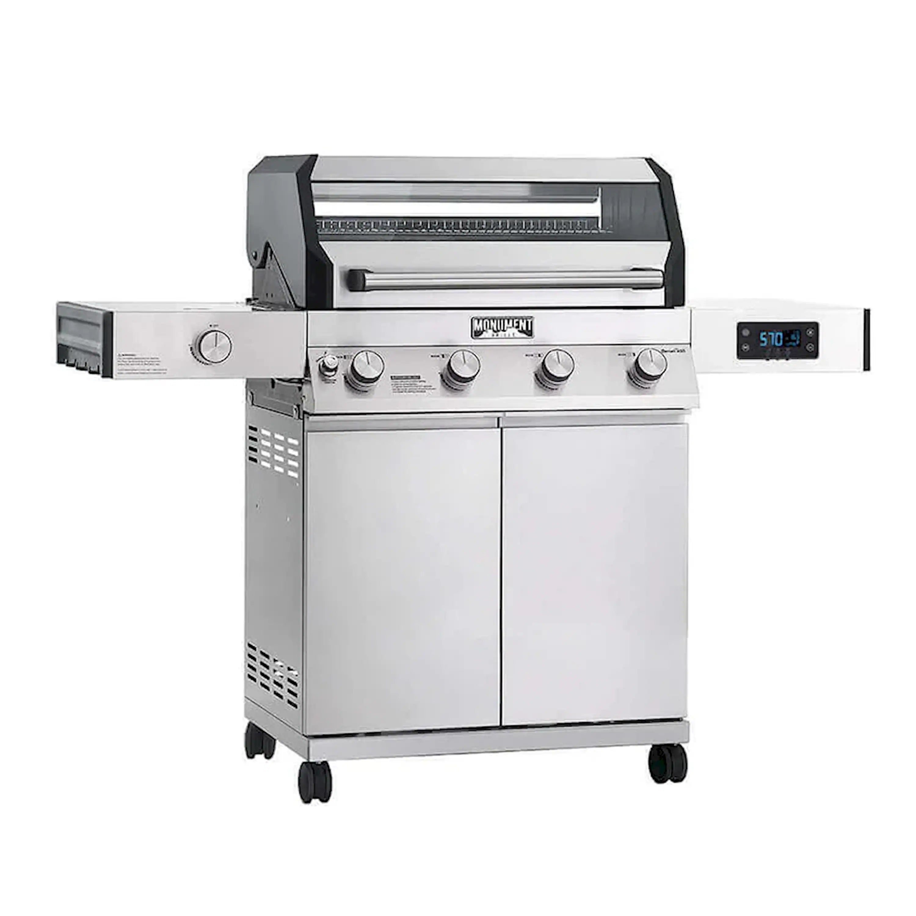 Monument Denali propane gas grill with stainless steel body and side control panel