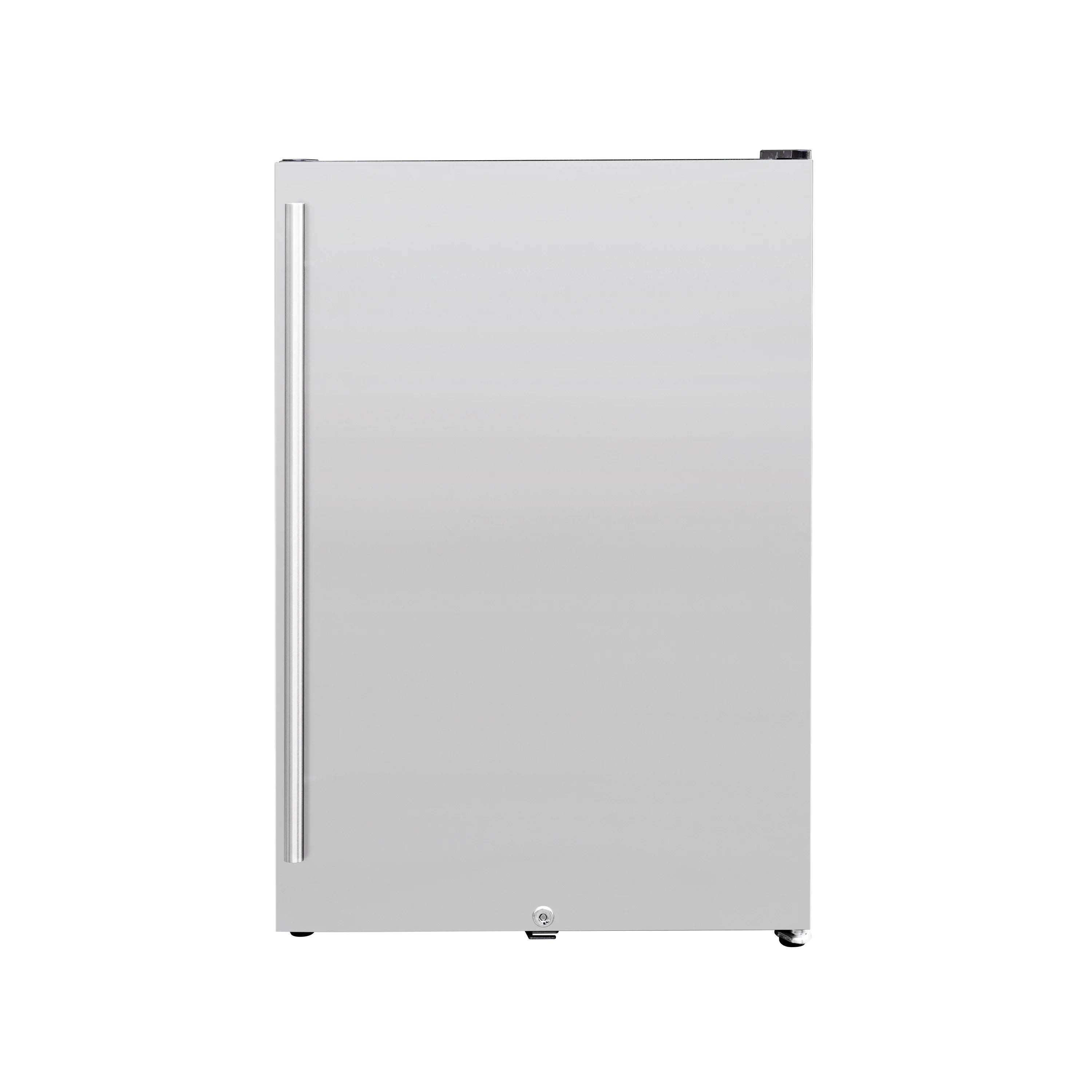 TrueFlame outdoor refrigerator with stainless-look door and right-side handle