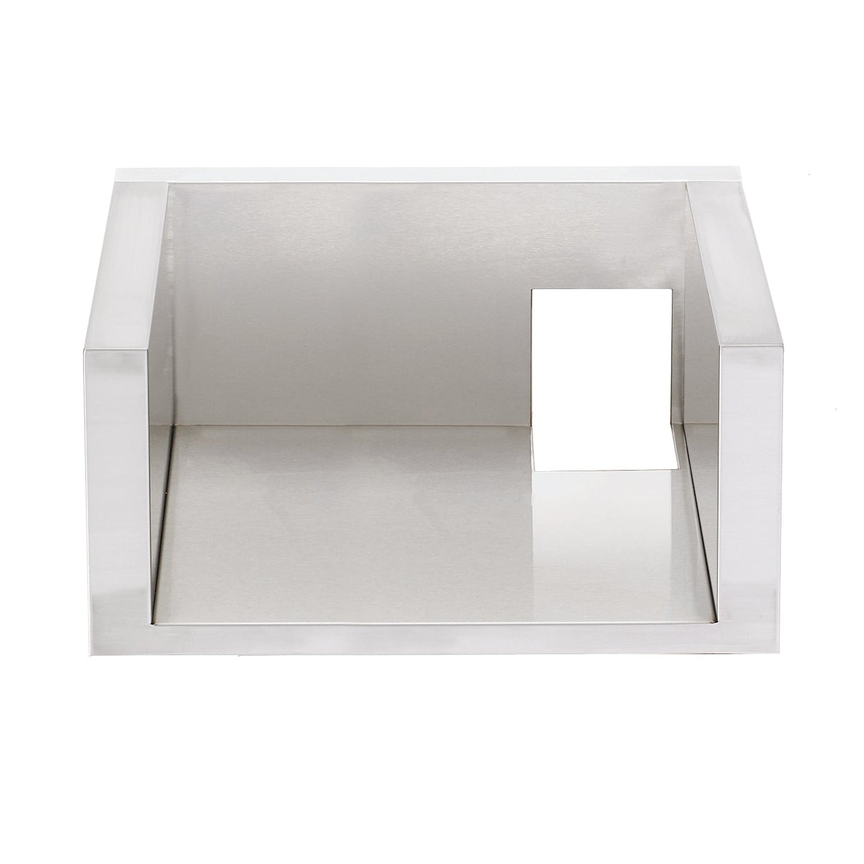 Metal power burner liner with open front and rectangular cavity