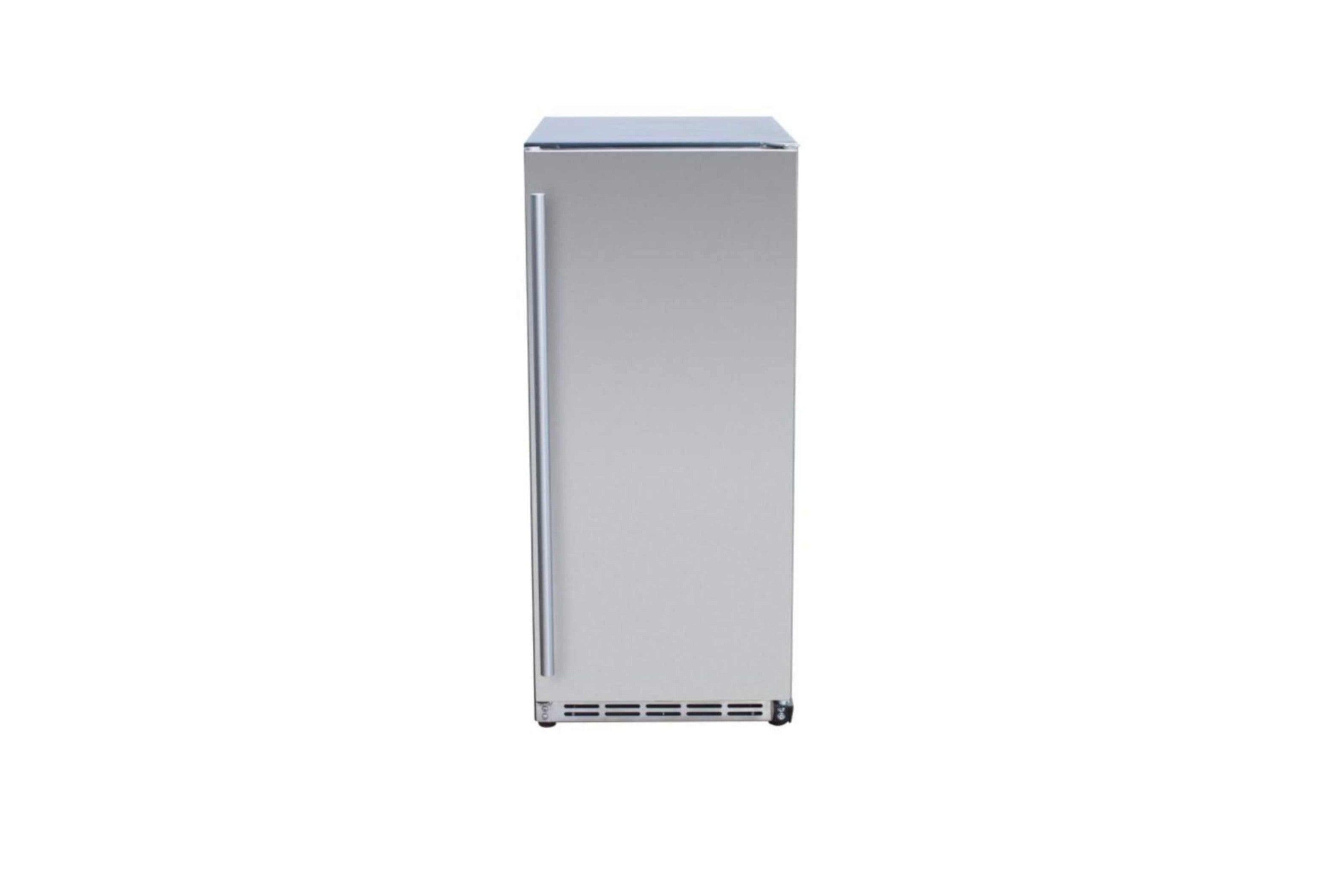 Outdoor rated refrigerator with stainless door, freestanding 15-inch size