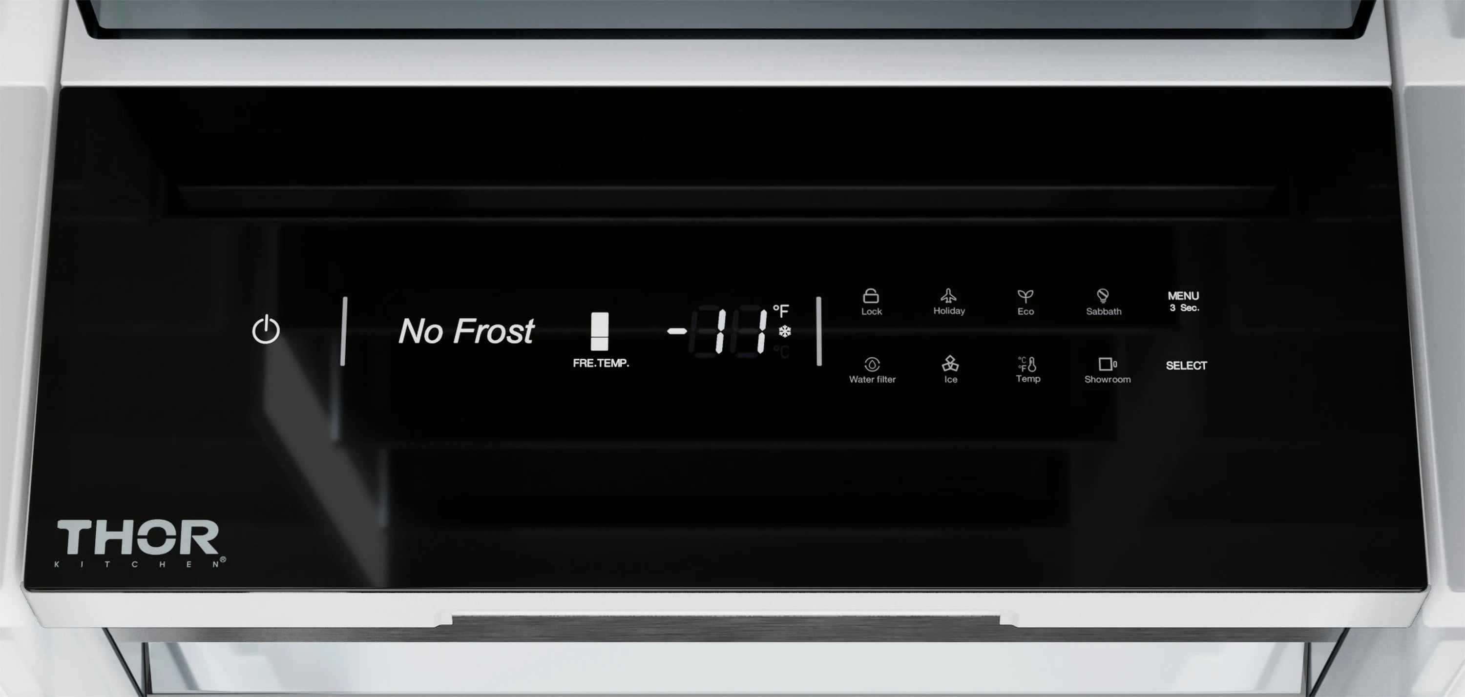 Thor freezer control panel with No Frost settings and digital temperature display