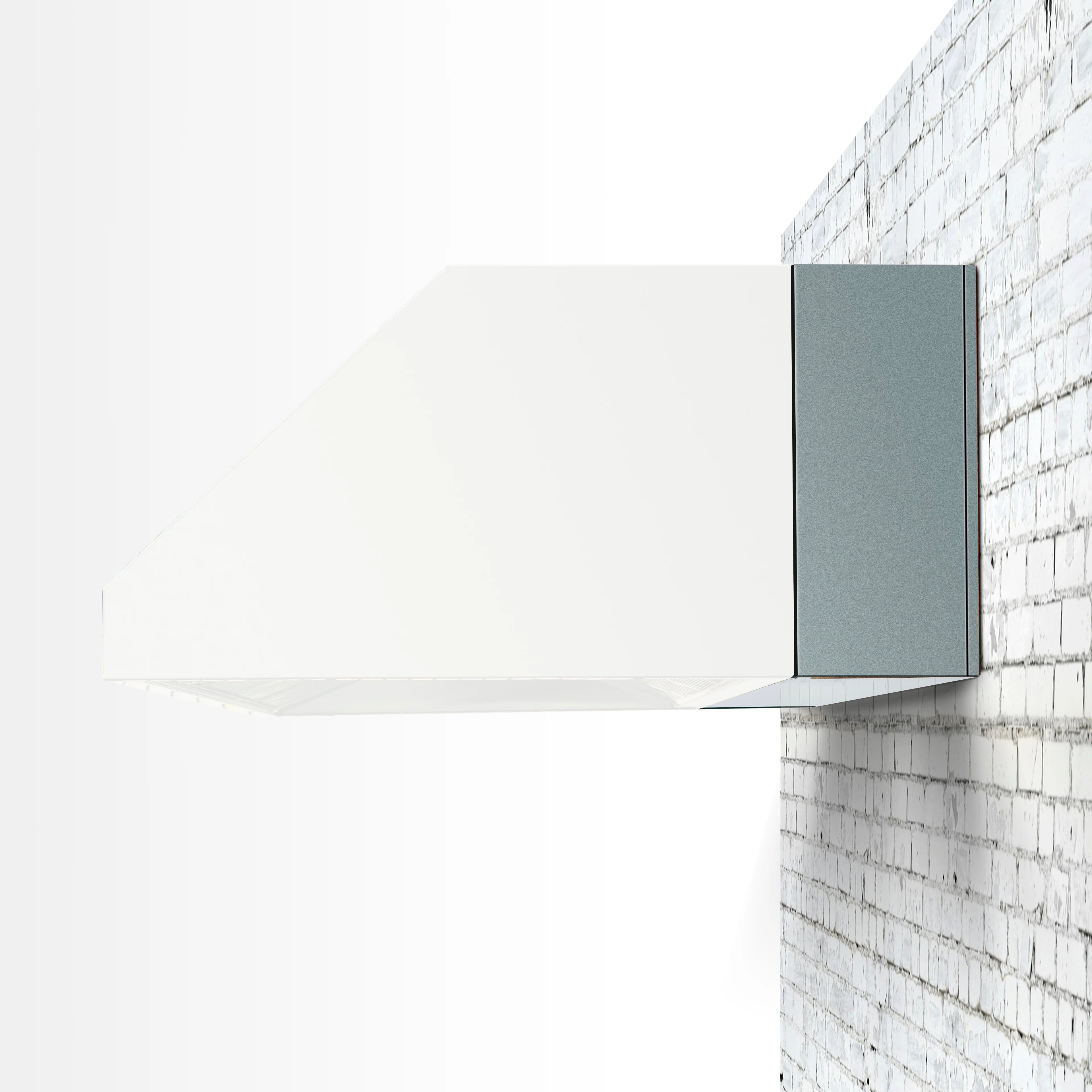 Metal spacer bracket and vent hood mounting plate with rectangular dark panel