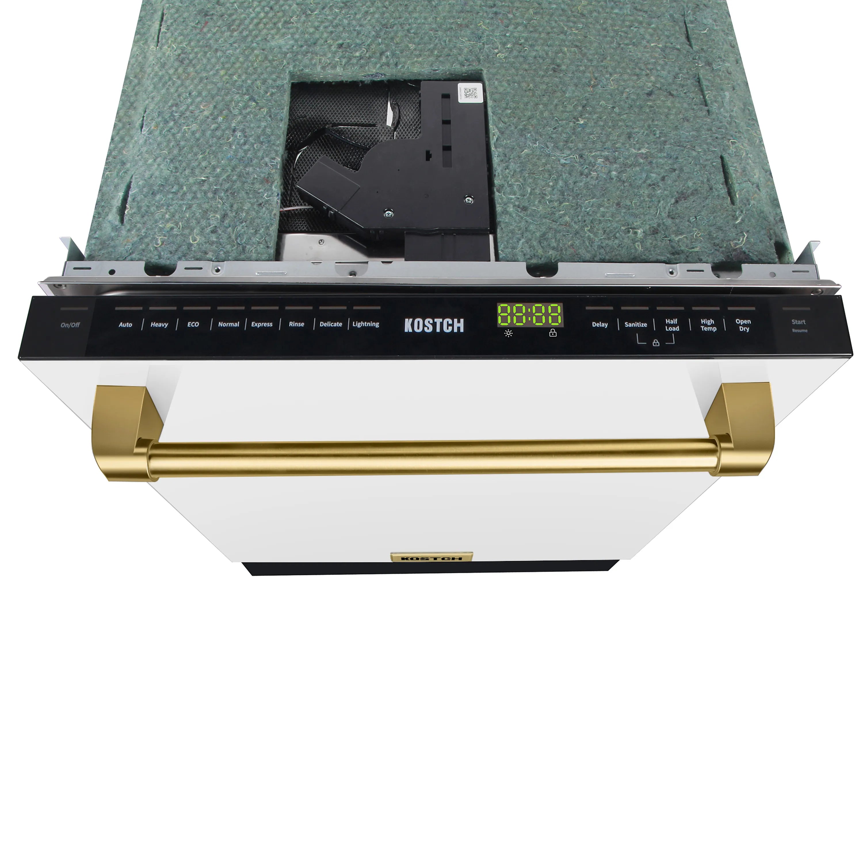 Built-in dishwasher front control panel with display and setting buttons
