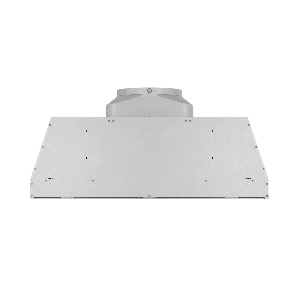 Stainless steel range hood insert back panel with duct collar connection