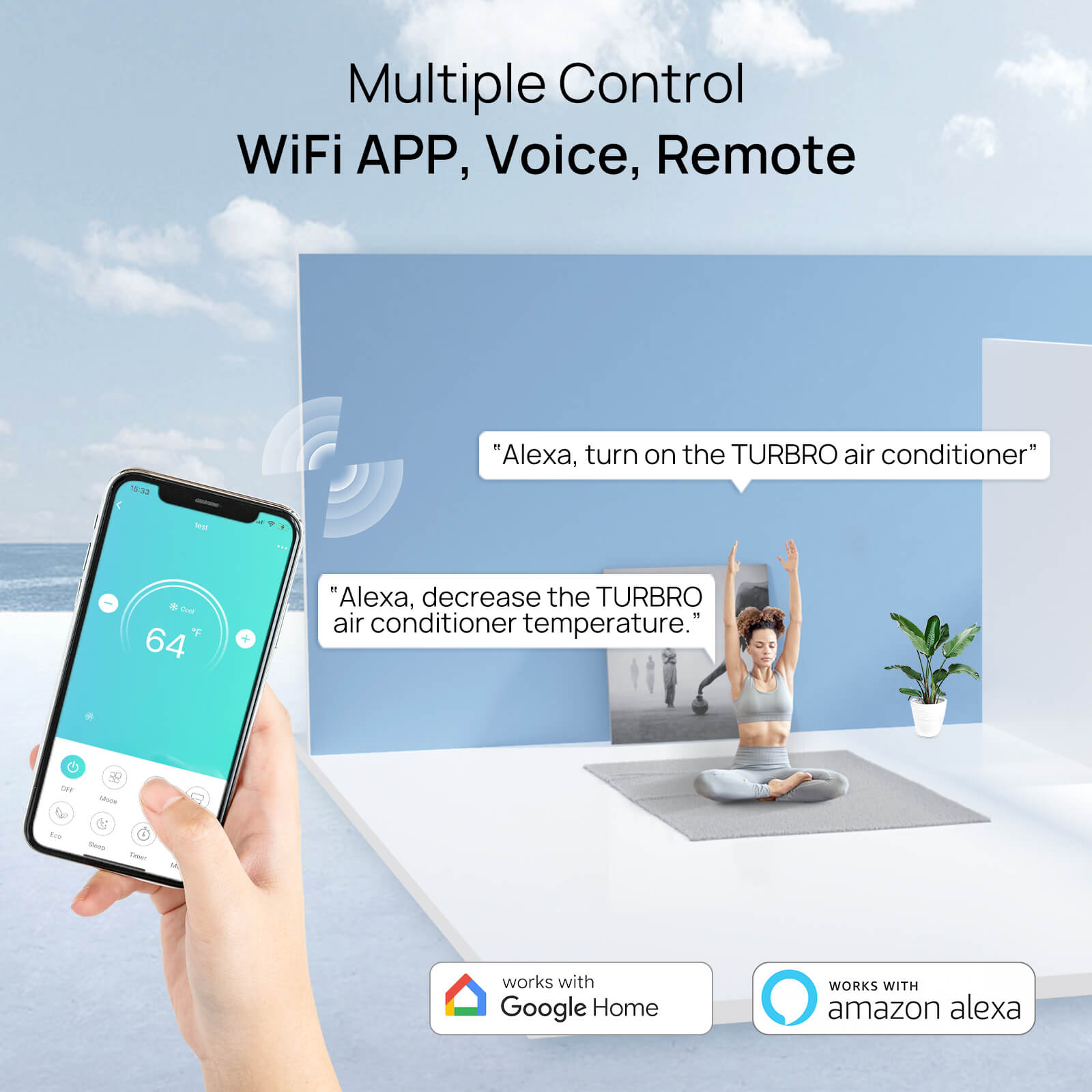 WiFi remote control screens for dual-zone mini split AC temperature settings
