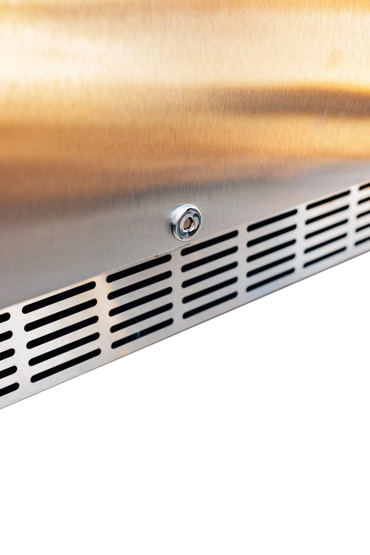 Outdoor refrigerator vent grille and control knob, stainless steel finish