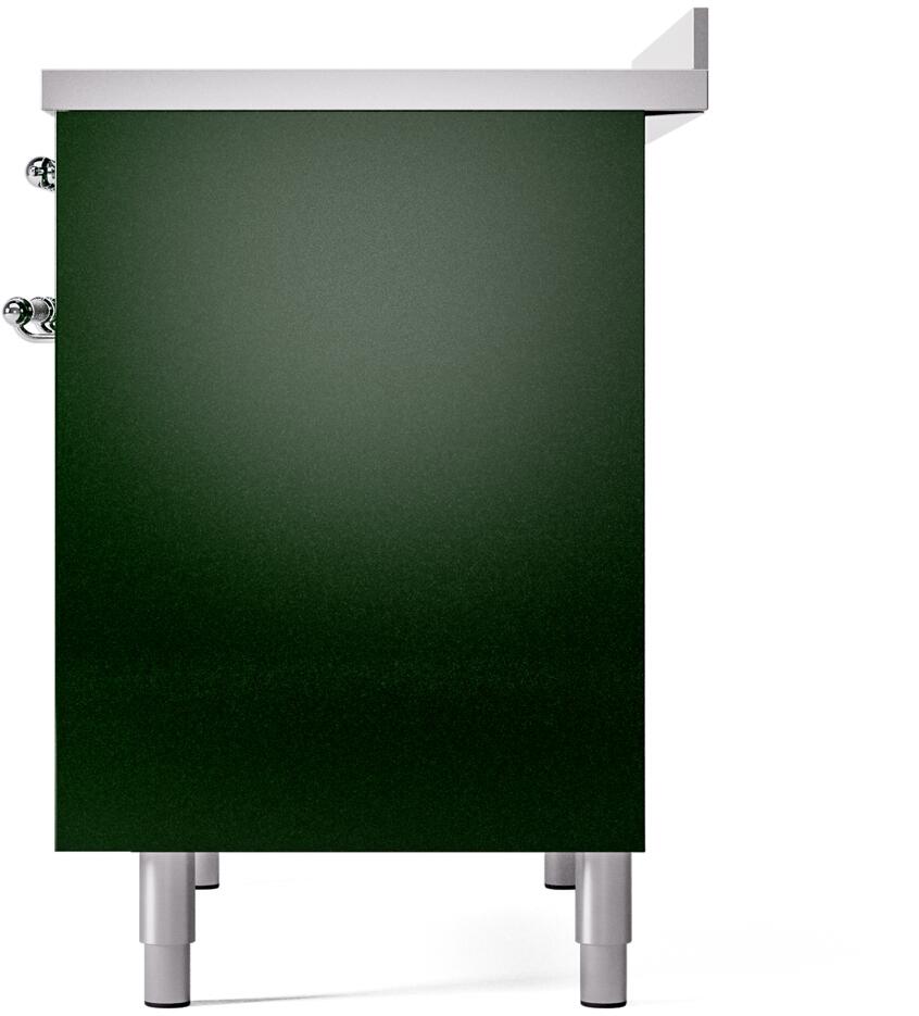 Emerald green back panel with chrome mounting hardware and leveling feet