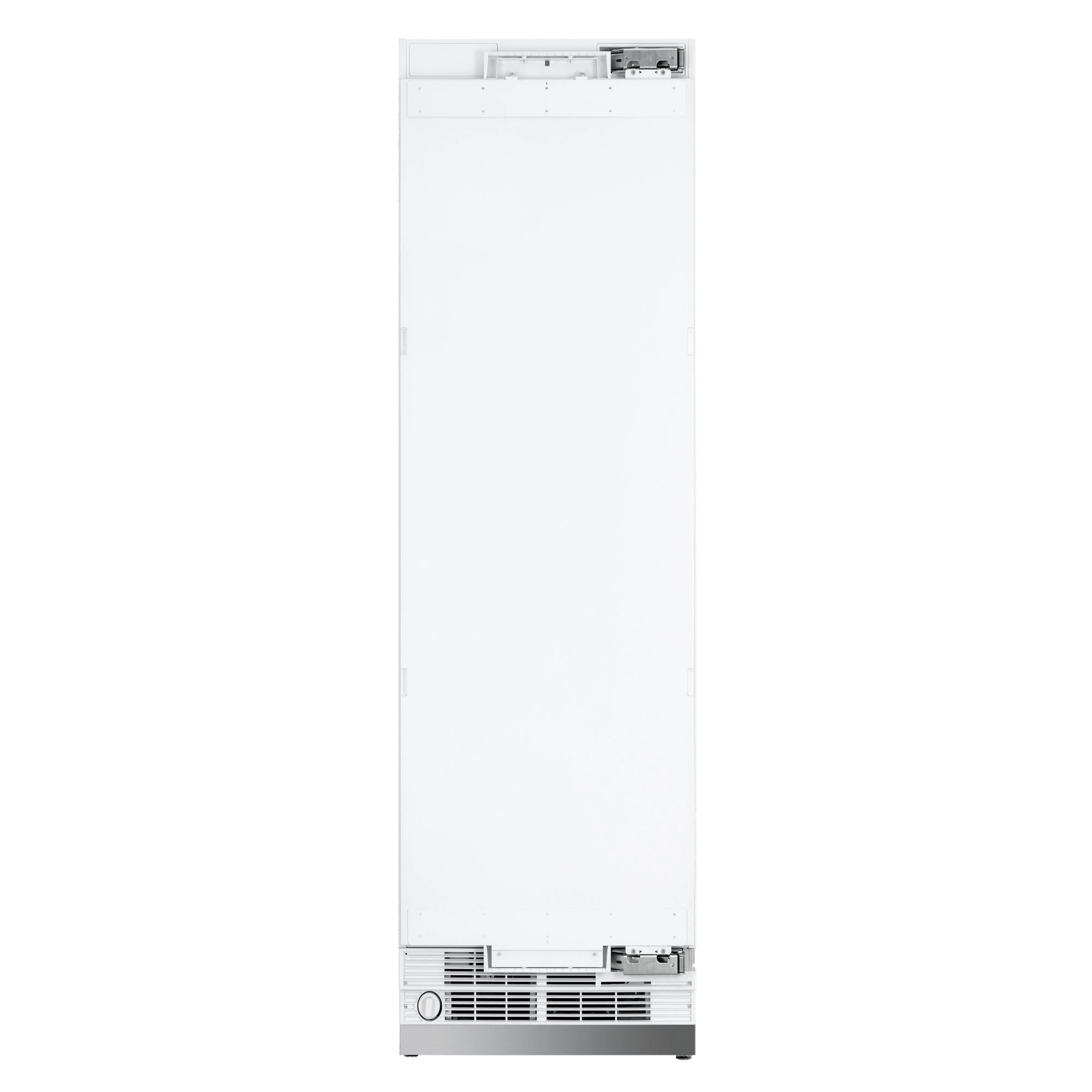 Panel-ready built-in counter-depth refrigerator, flat white door with open top hardware