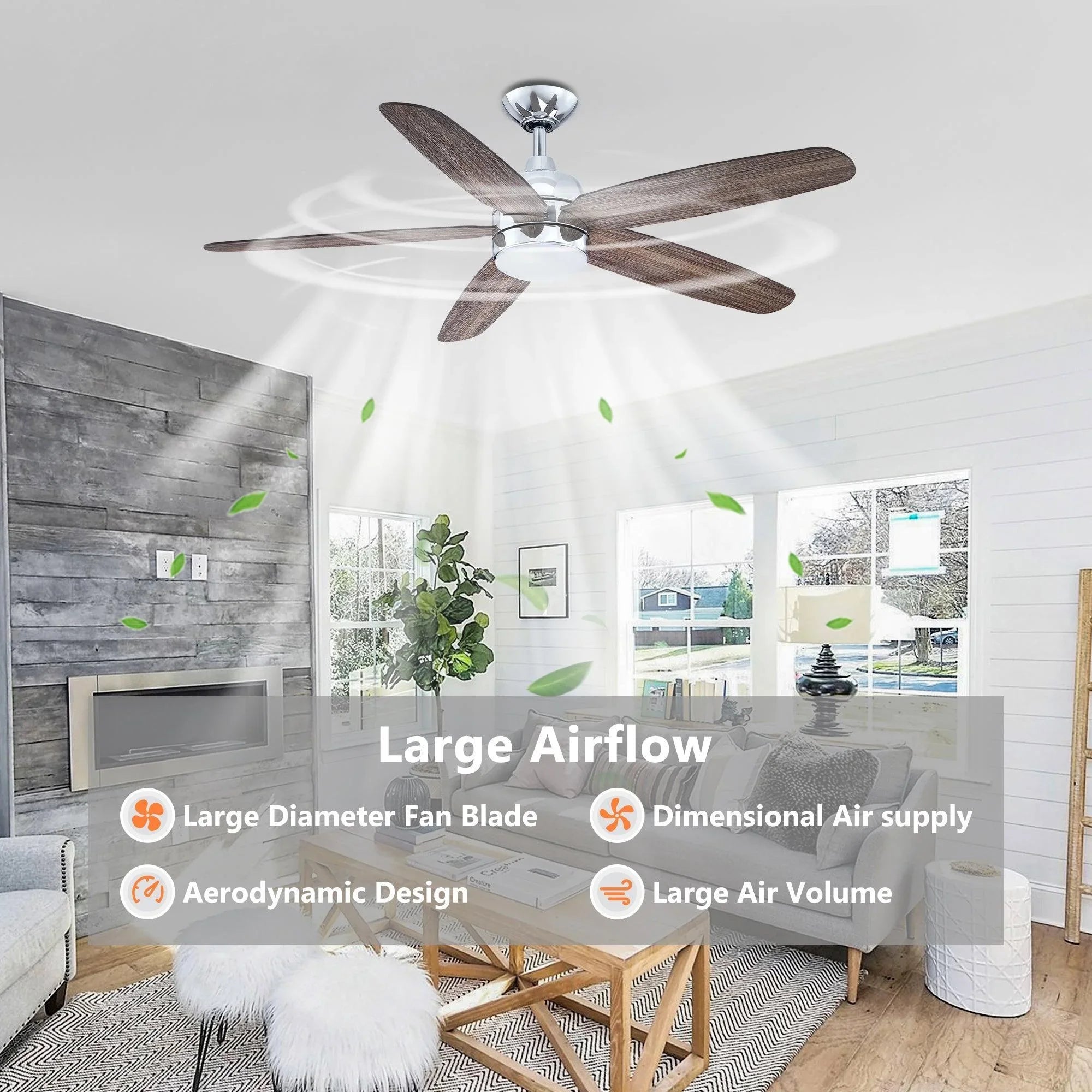 Farmhouse ceiling fan with dark wood blades and integrated light kit