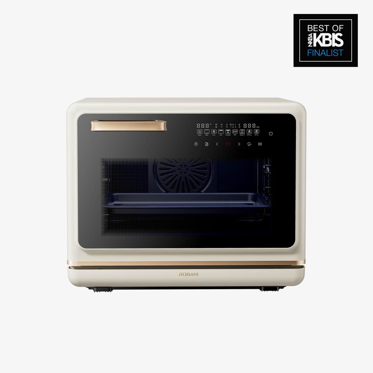 Cream white steam combi oven with glass door and digital control panel