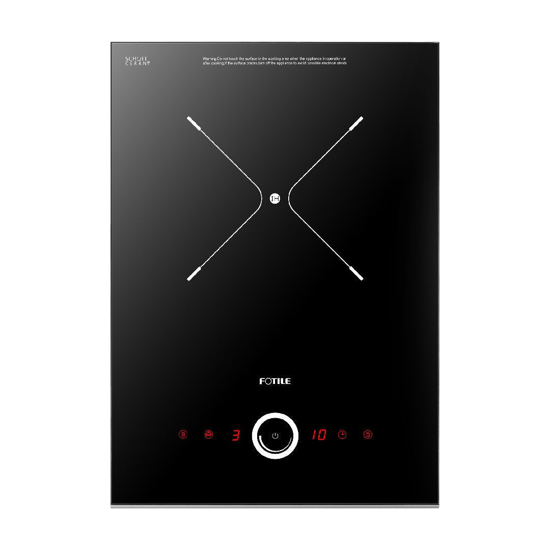 Fotile 12-Inch Domino Series Built-In Induction Cooktop with Single Heating Zone, 9 Power Levels, Boost Function, and Touch Control in SCHOTT Black Ceramic Glass (EIG30102)