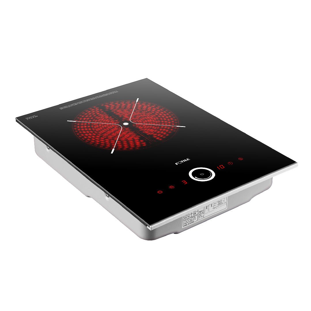 Fotile 12-Inch Domino Series Built-In Electric Radiant Cooktop with Single/Dual-Ring Heating Zone, 9 Power Levels, and Touch Control in SCHOTT Black Ceramic Glass (EEG30101)