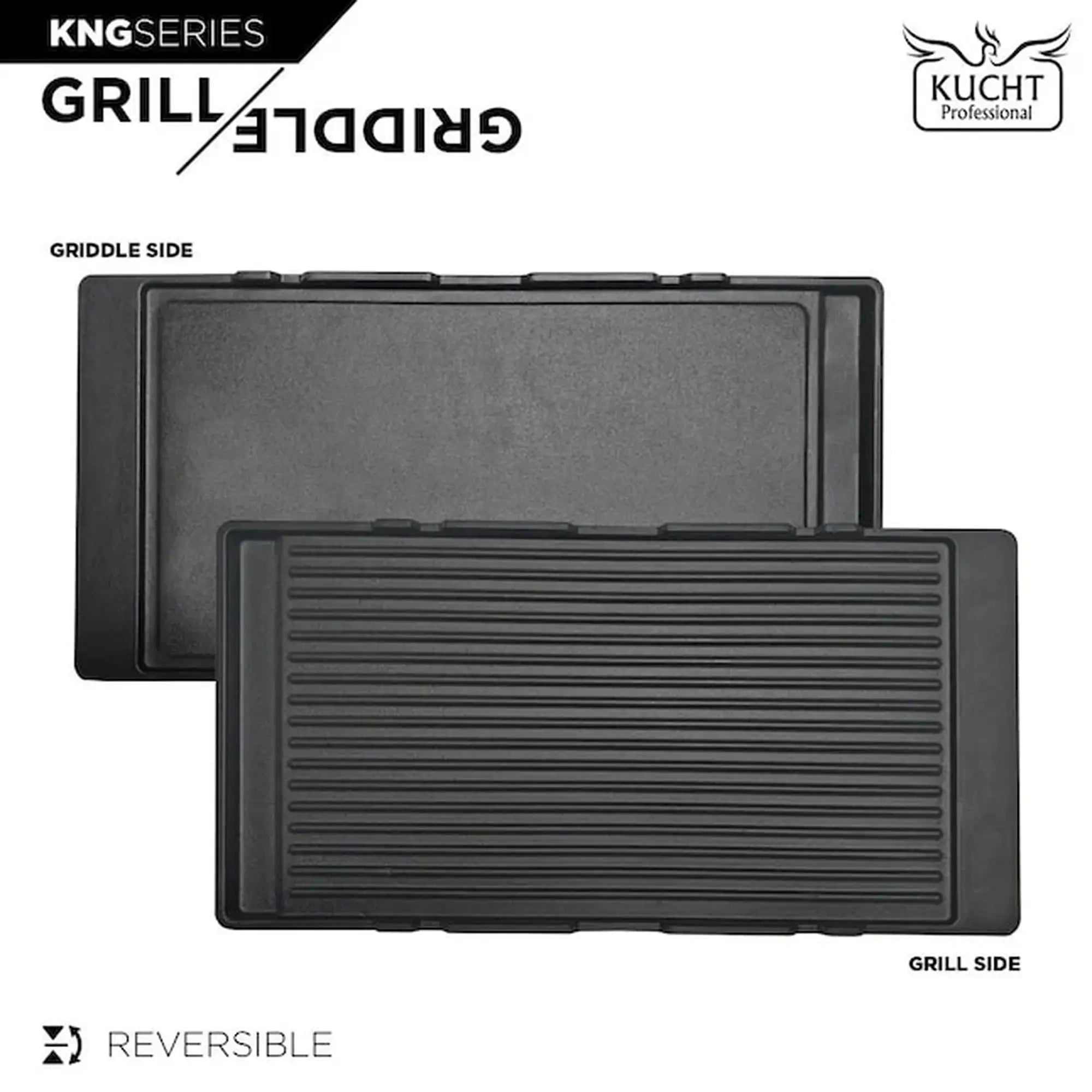 Reversible black griddle insert for Kucht KNG series grill side