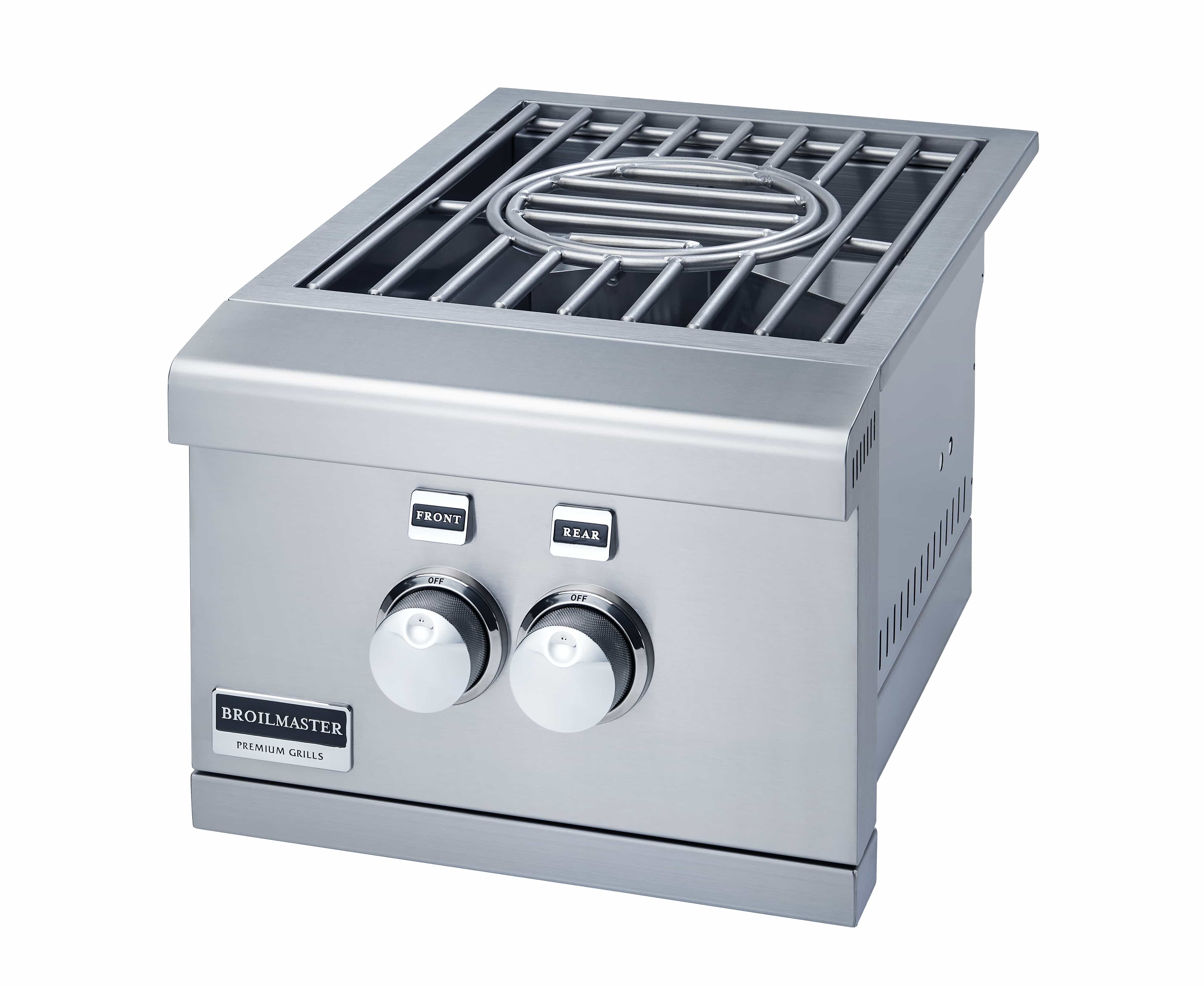 Stainless steel power side burner with 16-inch grate, front control knobs