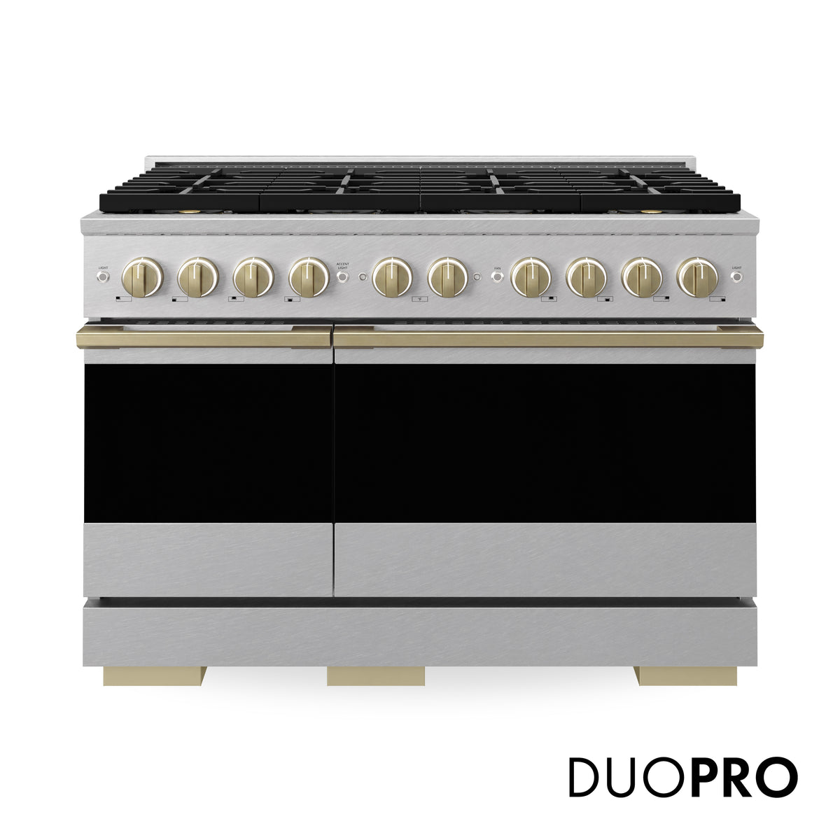 ZLINE Autograph 48-Inch Marino Gas Range with DuoPro Cooktop in Satin Stainless Steel with Champagne Bronze (PMGRSZ-48-CB) - front view