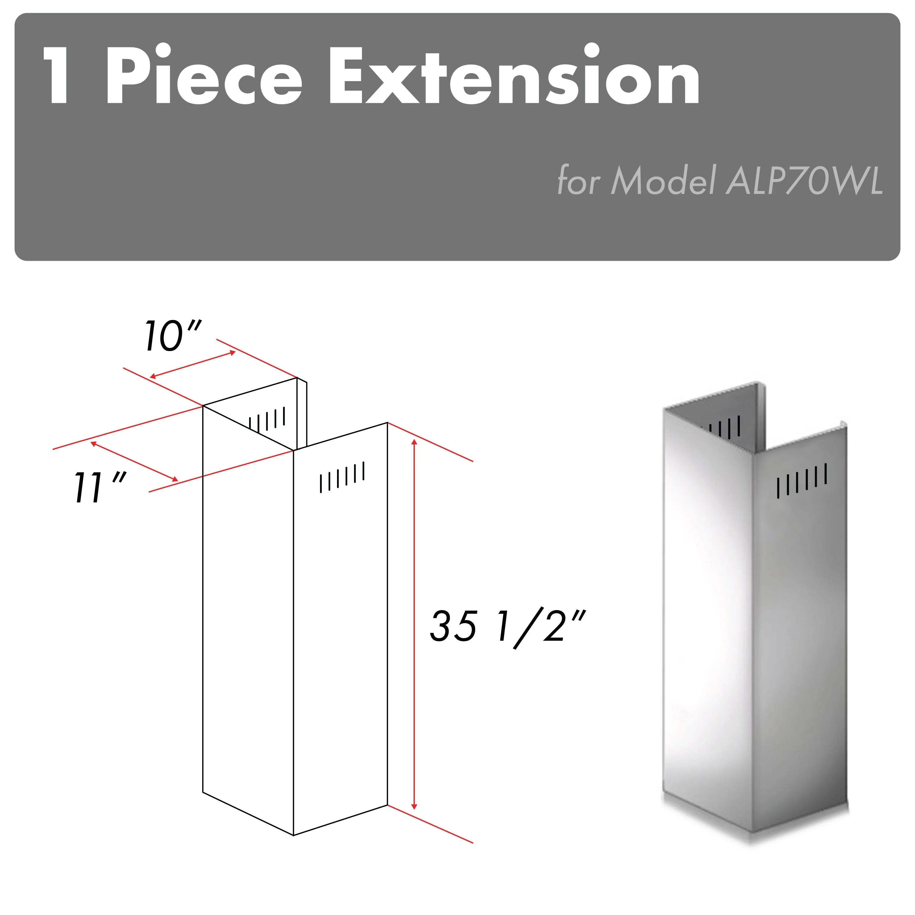 Stainless steel 1-piece chimney extension with vented top, 35 1/2 in height