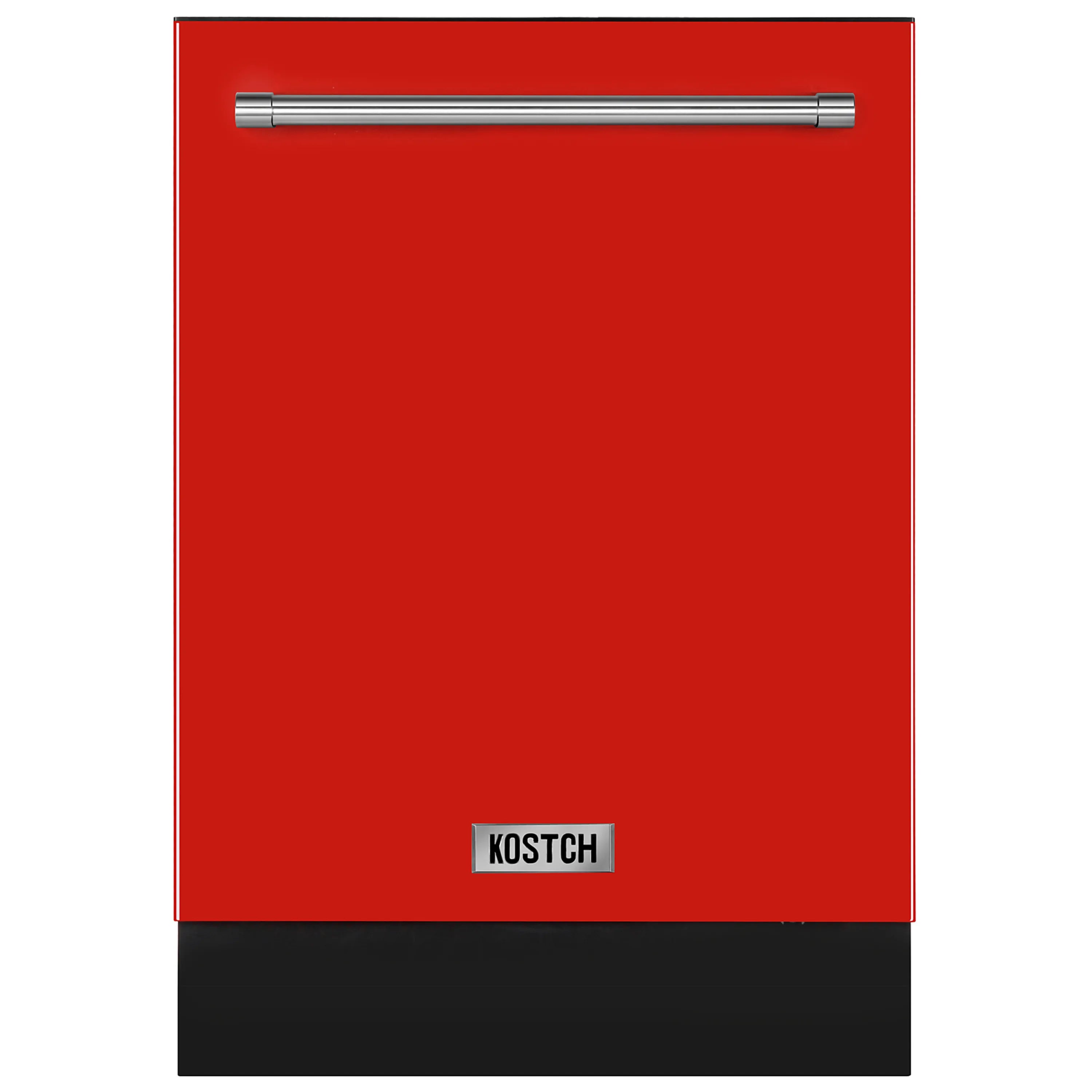 Kostch red built-in dishwasher front with stainless handle