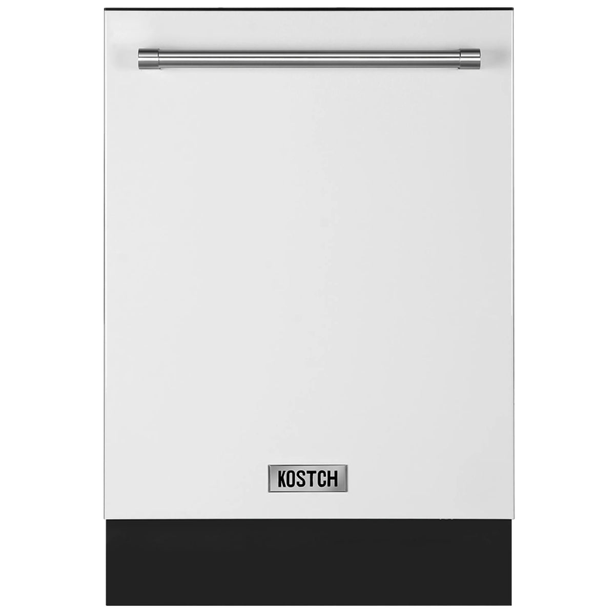 White built-in top control dishwasher front view with top bar and logo