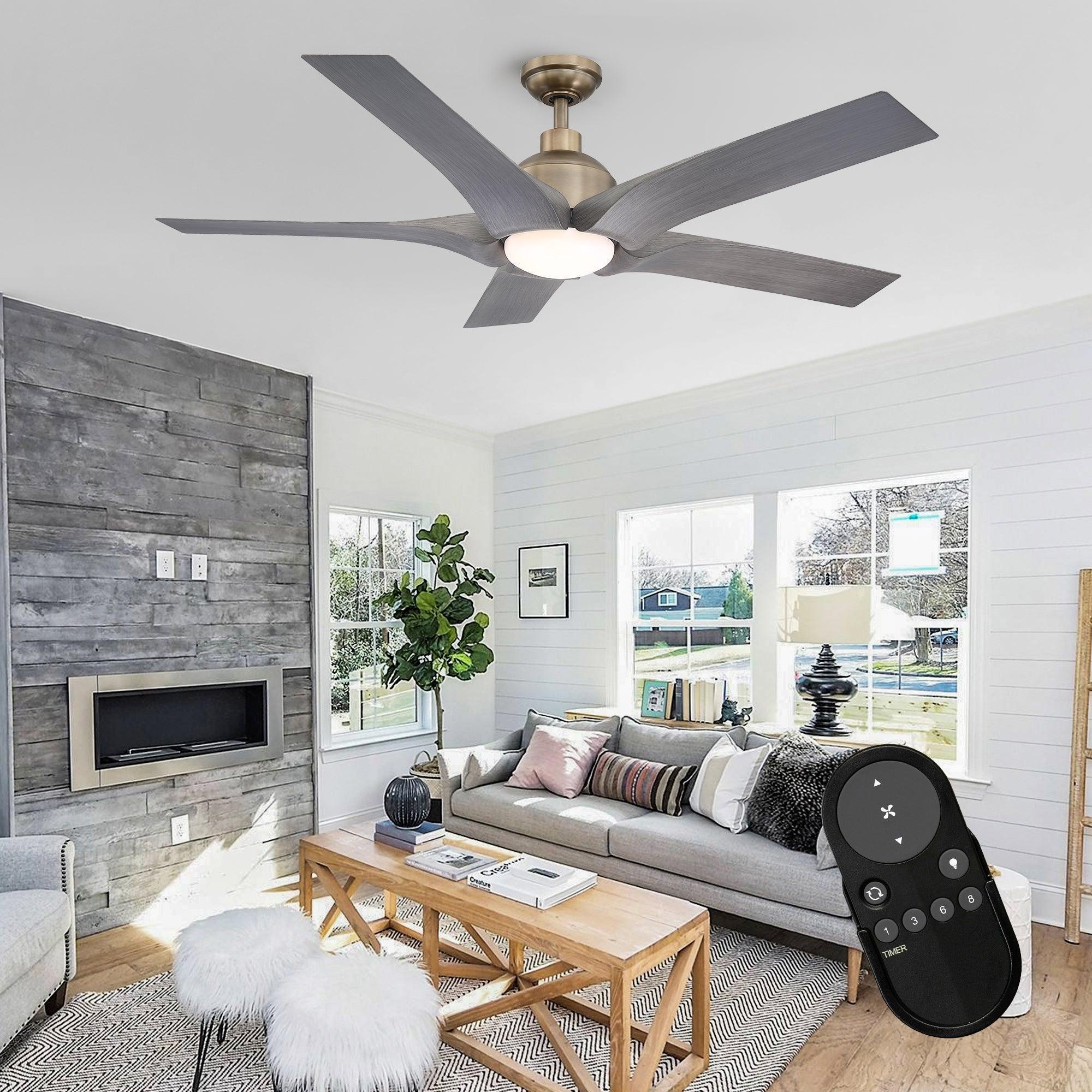 Ceiling fan with light and 5 reversible blades, oil-rubbed bronze canopy, remote control