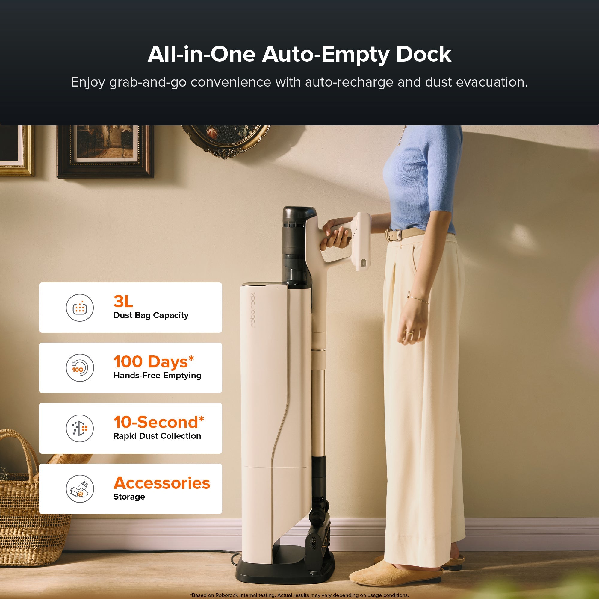 Auto-empty dock with dust bag and cordless stick vacuum base with wand attachment