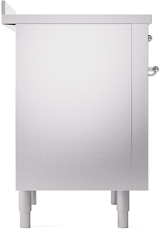 Stainless steel range side panel with adjustable feet and chrome trim accents