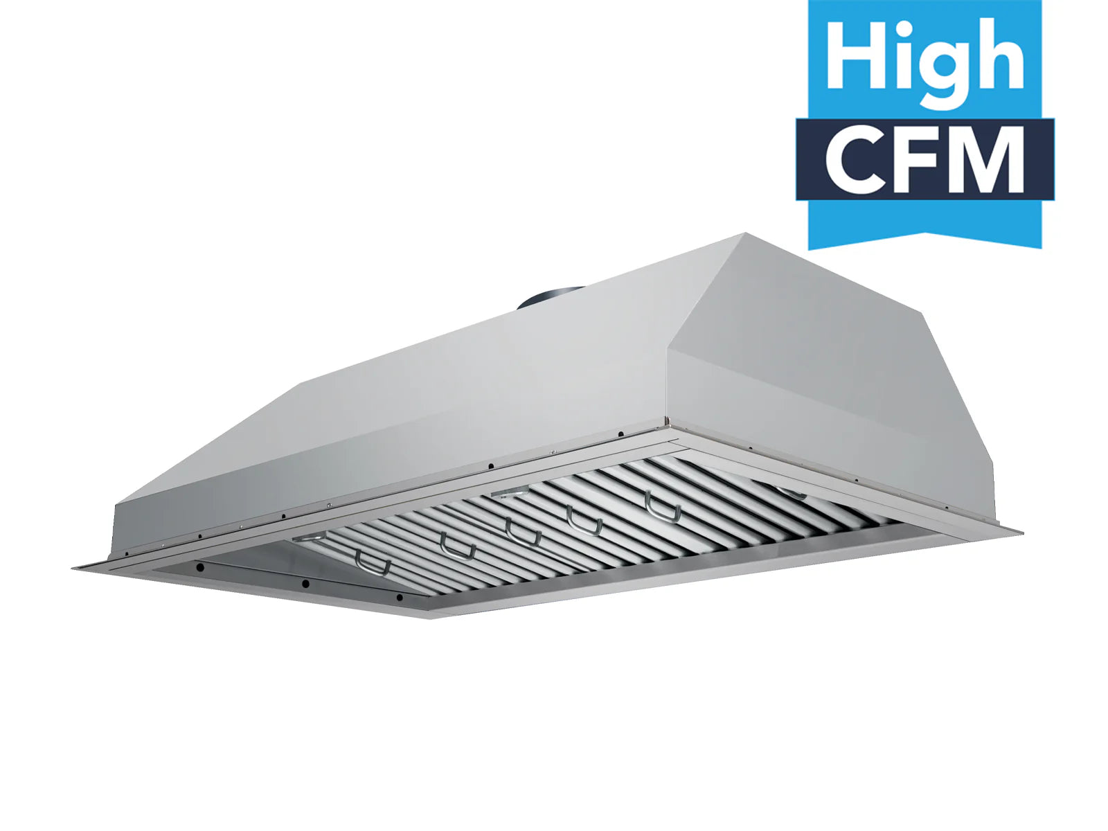 Stainless range hood insert underside with high CFM airflow filter grid
