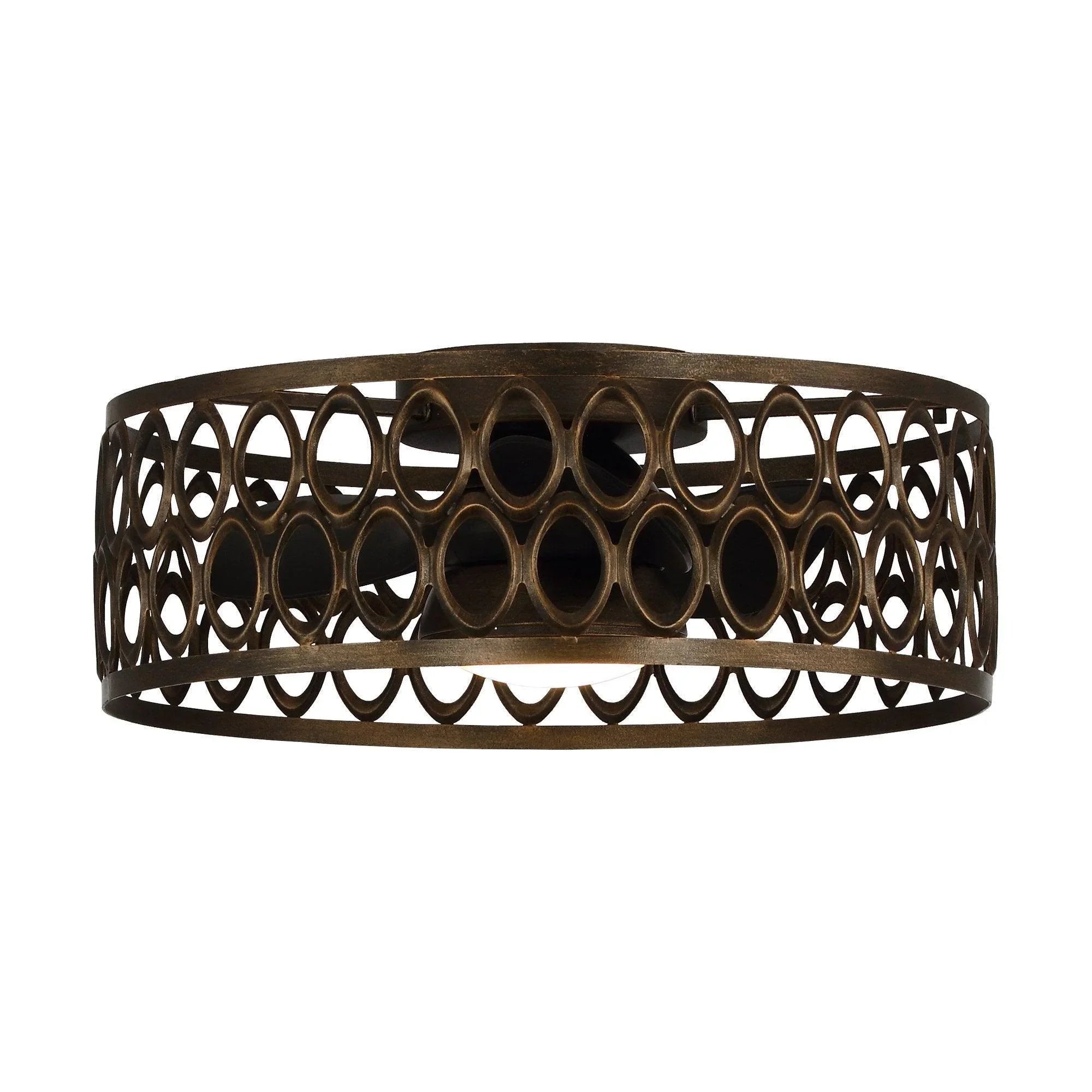 Black flush mount ceiling fan light housing with openwork ring pattern