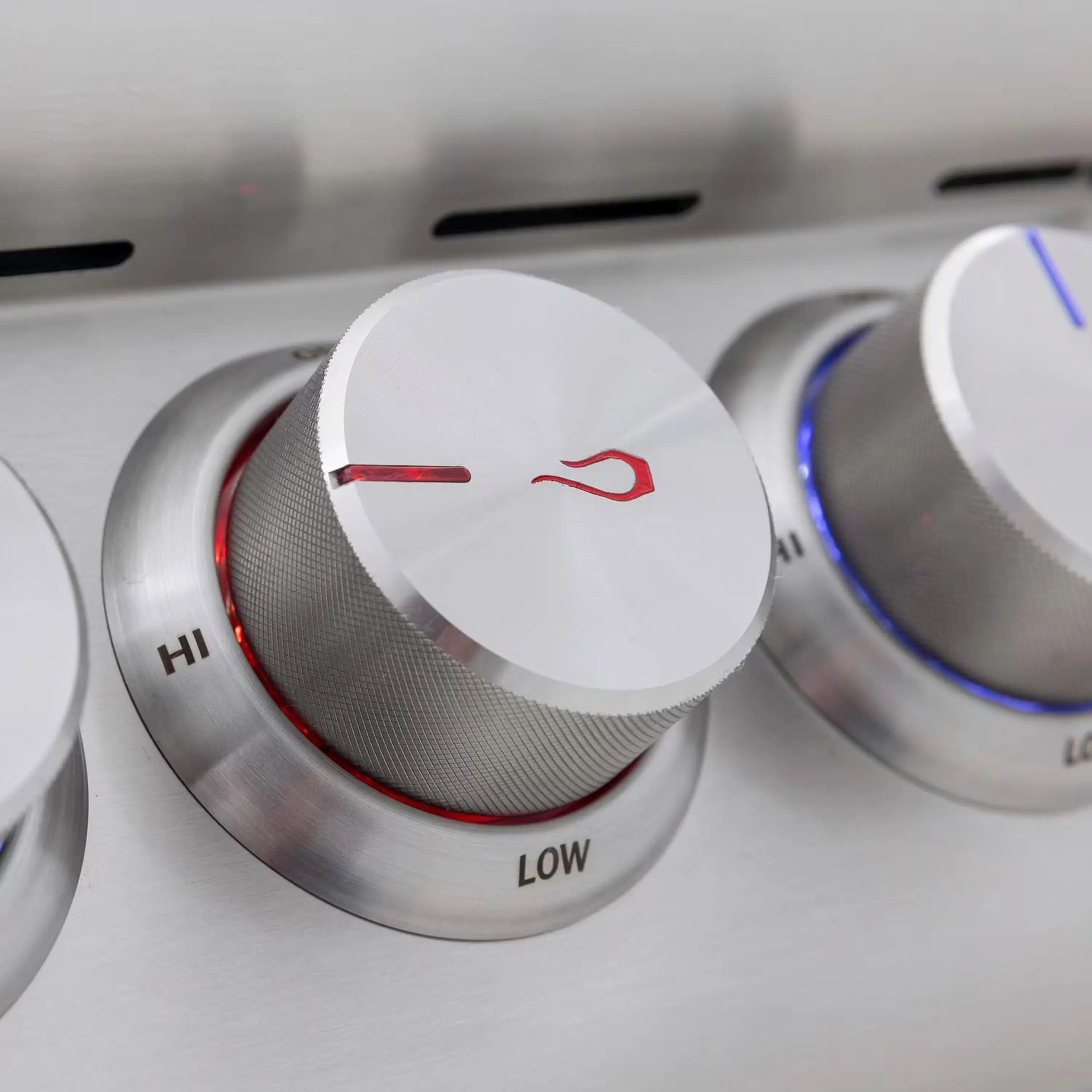 Stainless grill burner control knob with HI and LOW markings