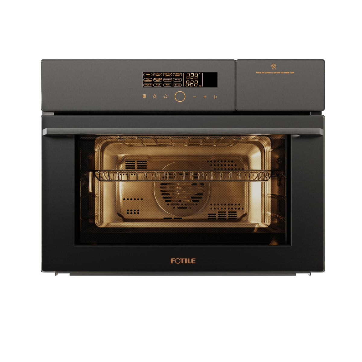 Fotile 24-Inch Built-In Steam Single Electric Wall Oven with Air Fry Convection, Self, Steam Cleaning in Moonshadow Grey (HZK-TS1-Y)