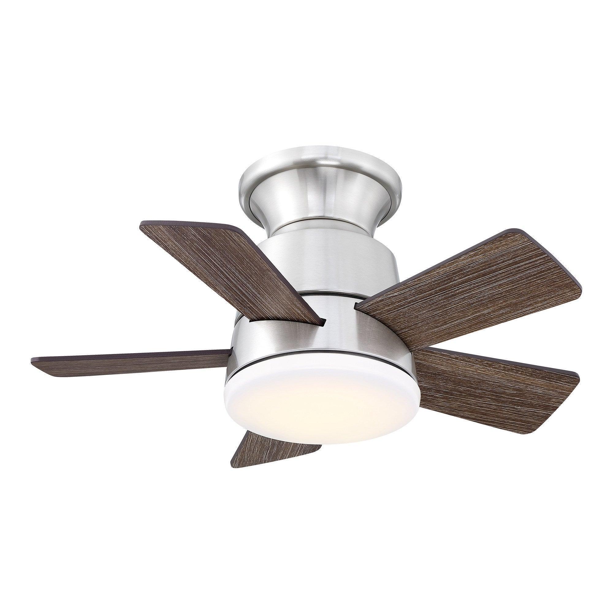 24-inch farmhouse flush mount ceiling fan with reversible dark wood-look blades and light