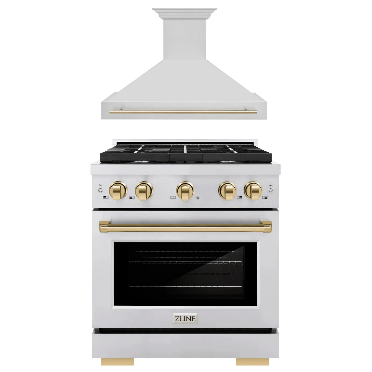 ZLINE Autograph Edition 2-Piece Appliance Package - 30-Inch Gas Range & Wall Mounted Range Hood in Stainless Steel with Gold Trim (2AKP-SGRRH30-G)