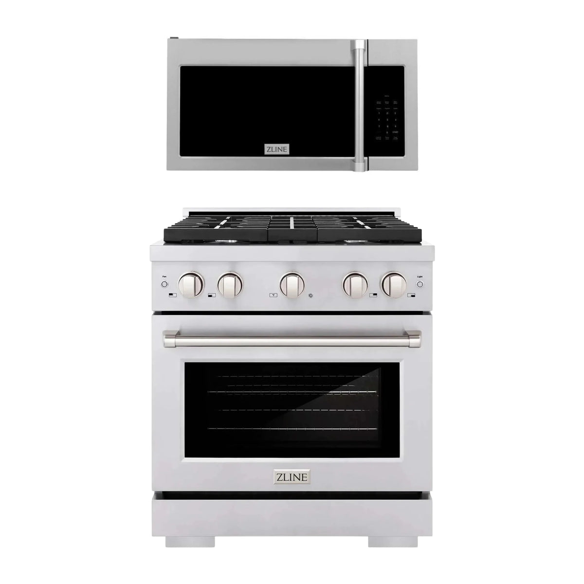ZLINE 2-Piece Appliance Package - 30-inch Gas Range and Over-The-Range Microwave in Stainless Steel (2KP-SGROTRH30)