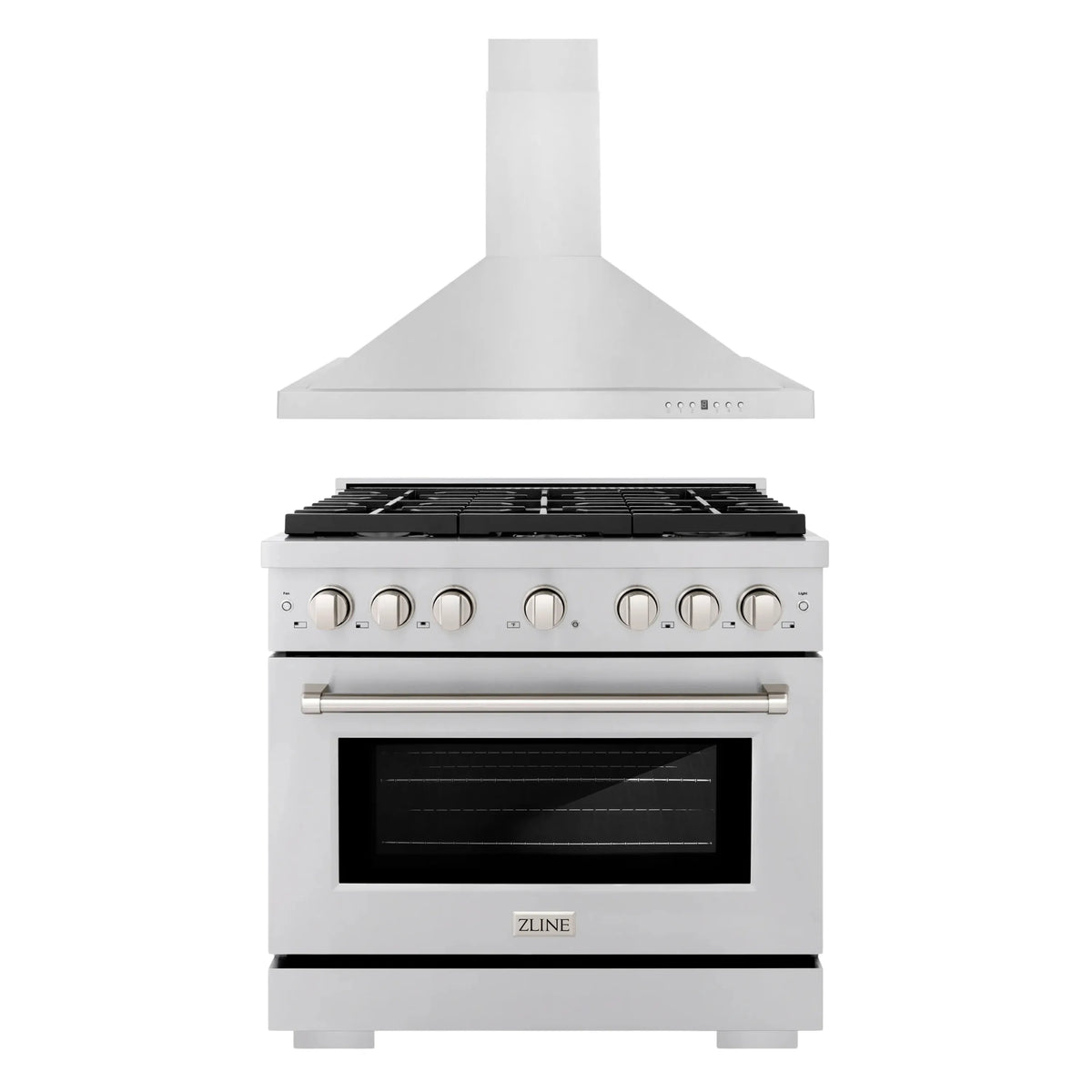 ZLINE 2-Piece Appliance Package - 36-inch Gas Range & Convertible Vent Range Hood in Stainless Steel (2KP-SGRRH36)
