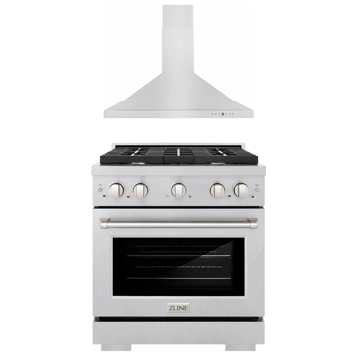 ZLINE 2-Piece Appliance Package - 30-inch Gas Range in Stainless Steel with Satin Stainless Steel Door & Convertible Wall Mount Hood (2KP-SGRSNRH30)