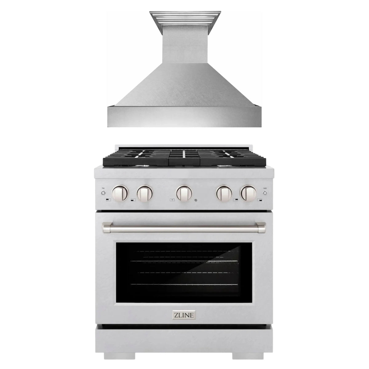 ZLINE 2-Piece Appliance Package - 30-inch Gas Range in Satin Stainless Steel and Convertible Vent Range Hood in Stainless Steel (2KP-SGRSSNRH30)