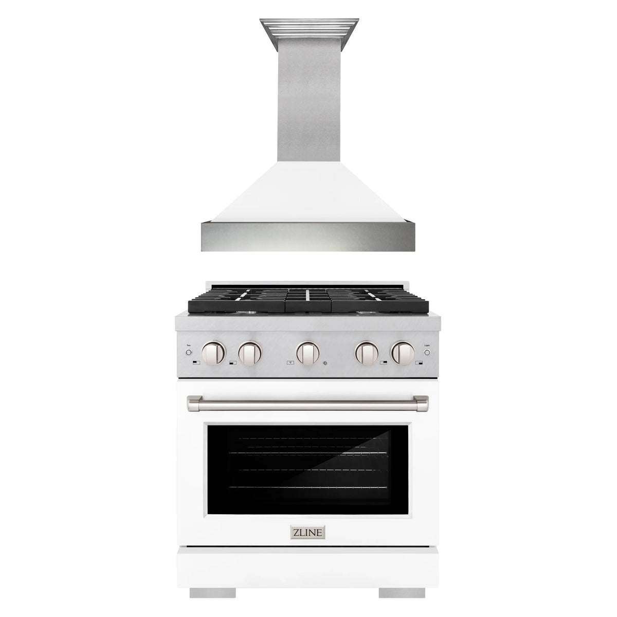 ZLINE 2-Piece Appliance Package - 30-inch Gas Range & Premium Range Hood in Satin Stainless Steel with White (2KP-SGRSWMRH30)