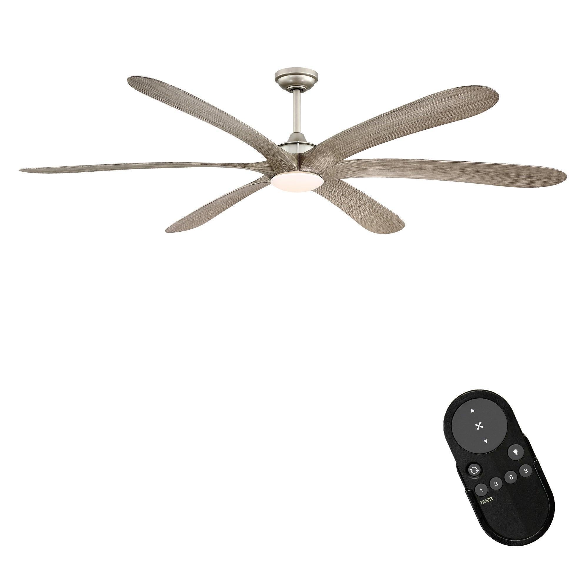 Ceiling fan with integrated light and included remote control, reversible wood-grain blades