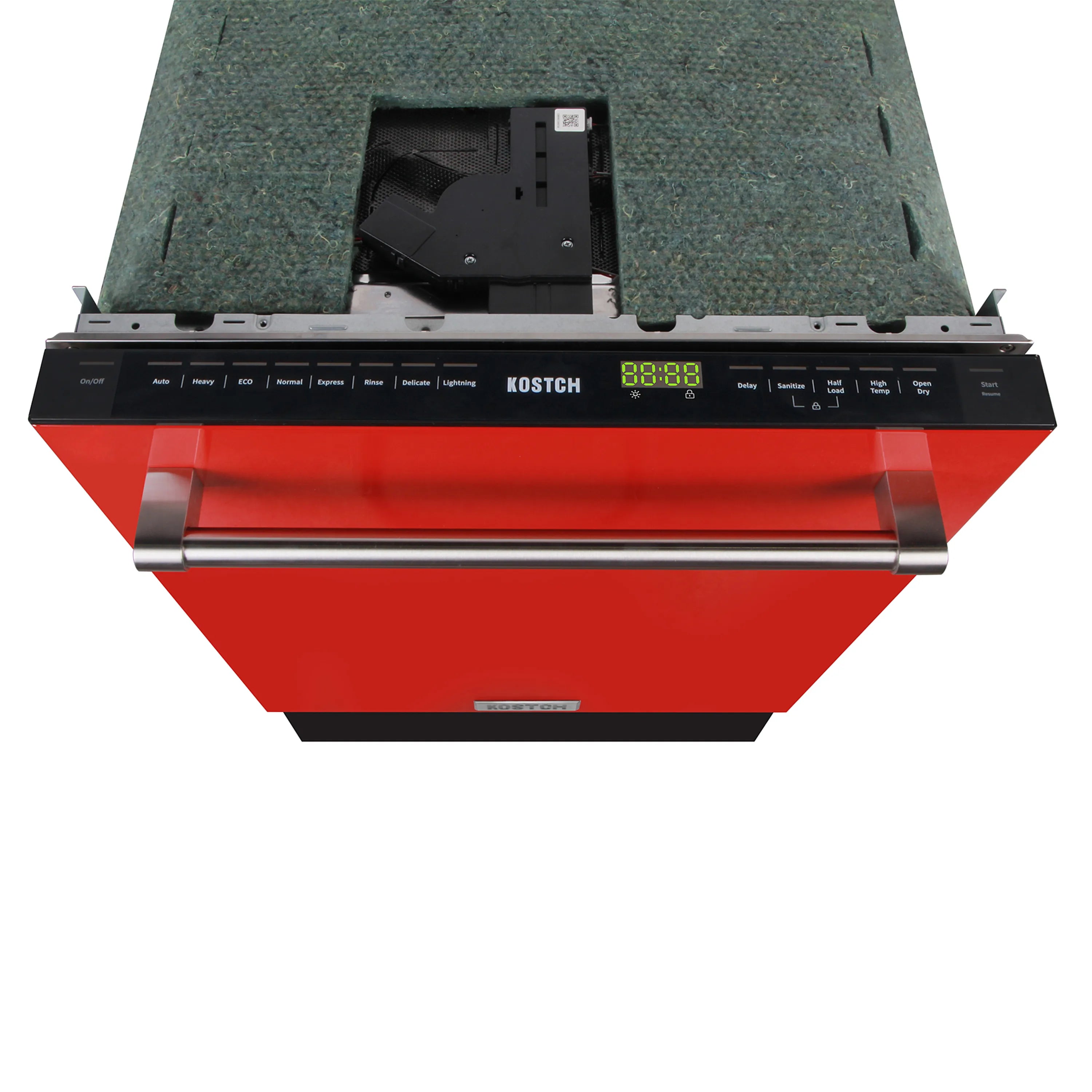 Kostch red built-in dishwasher front control panel with open top
