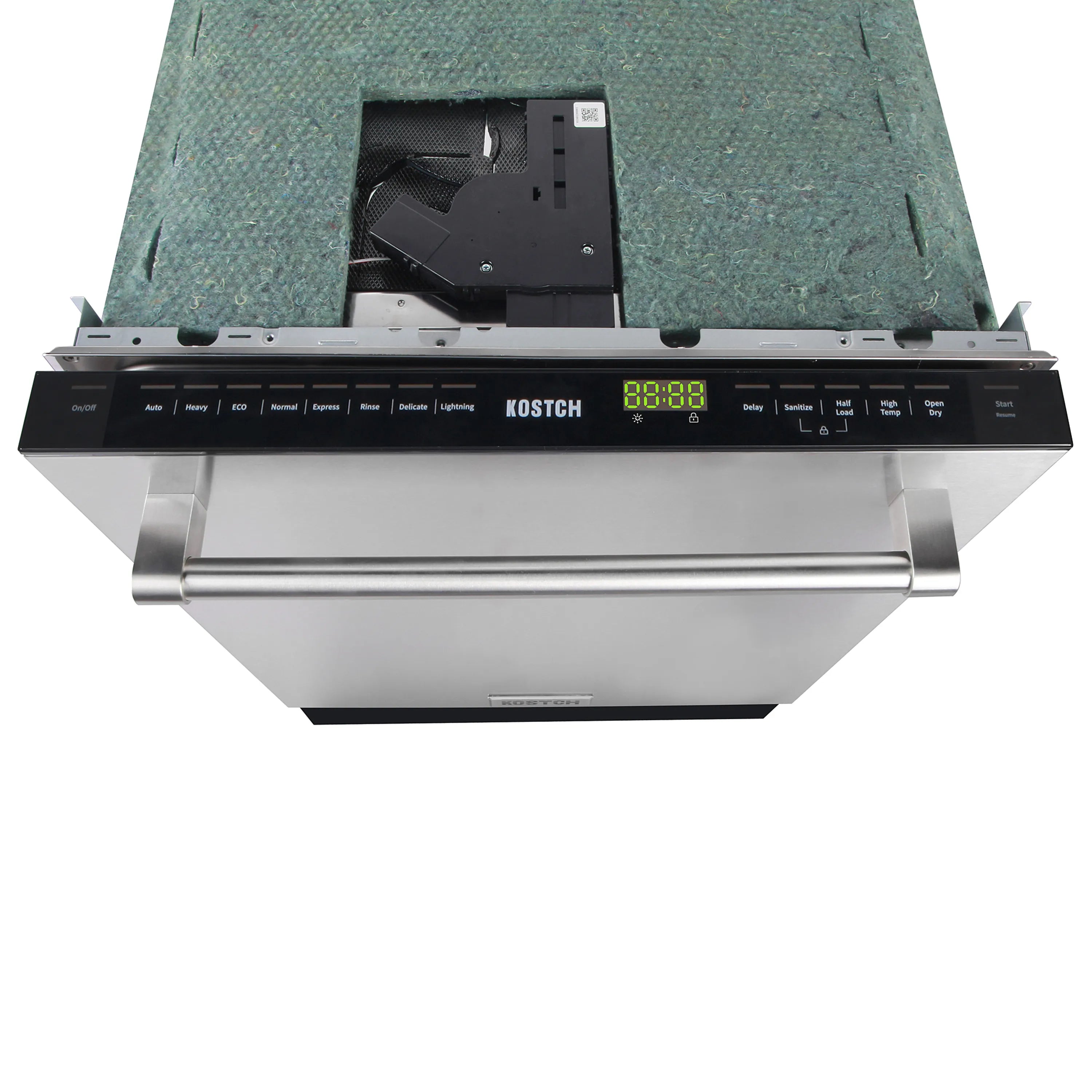 Built-in dishwasher control panel with display and open top access