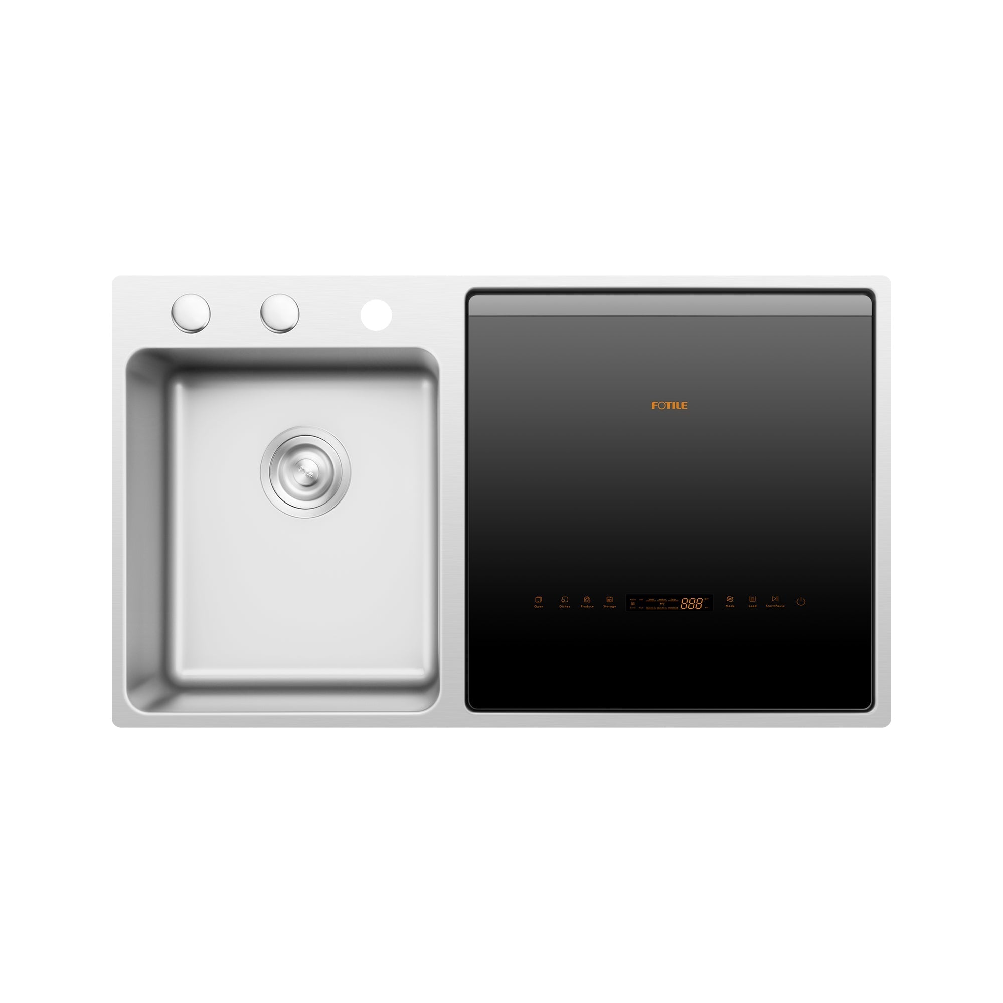 Fotile 3-in-1 in-sink dishwasher with left sink basin and dark display