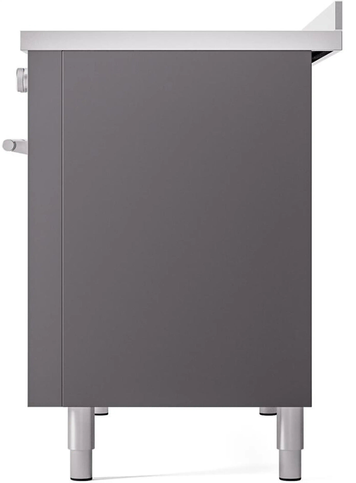 Matte graphite induction range rear side panel with leveling feet