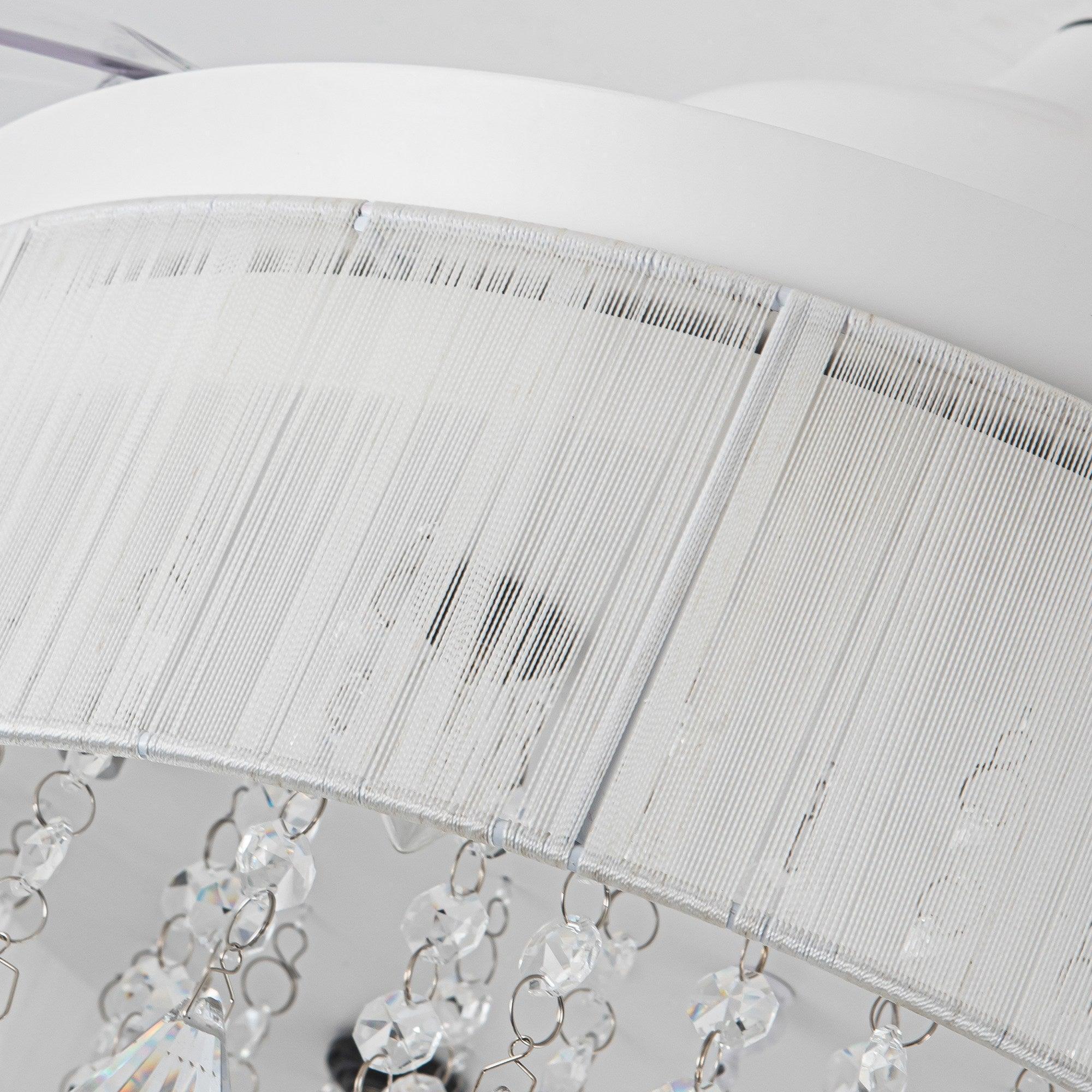 Ceiling fan crystal light shade underside with hanging prisms and metal frame