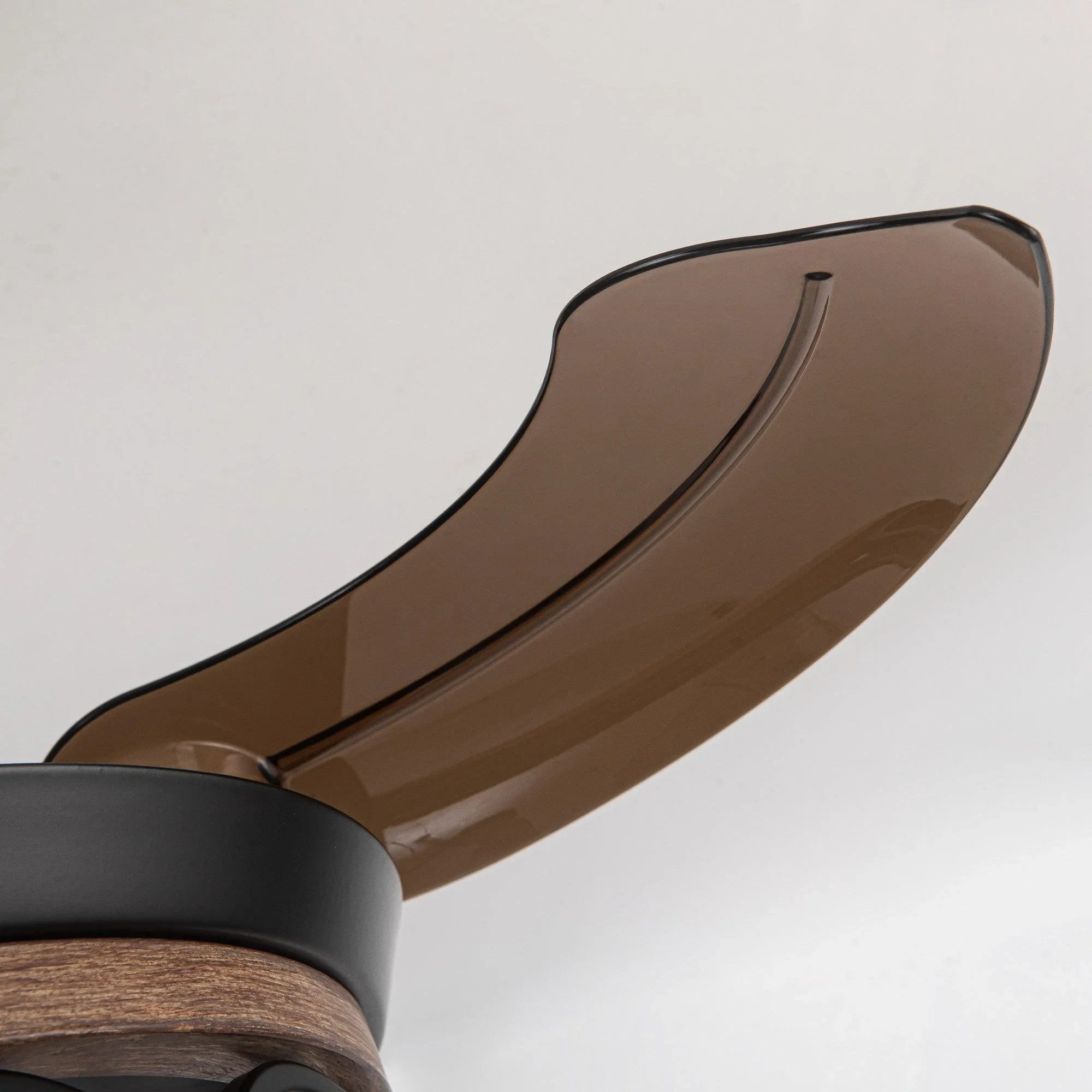 Wood-tone ceiling fan blade with glossy finish and black hub connection