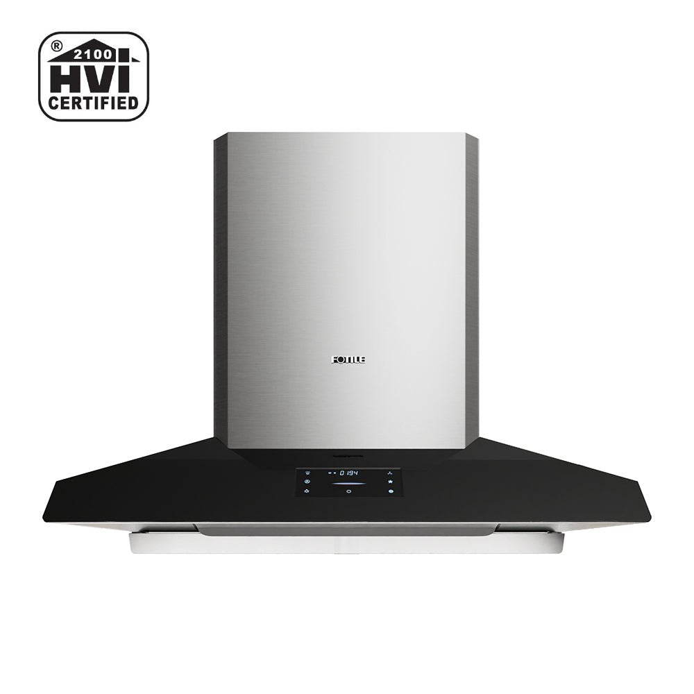 Fotile 36-inch wall range hood with HVI Certified 2100, brushed stainless and black canopy