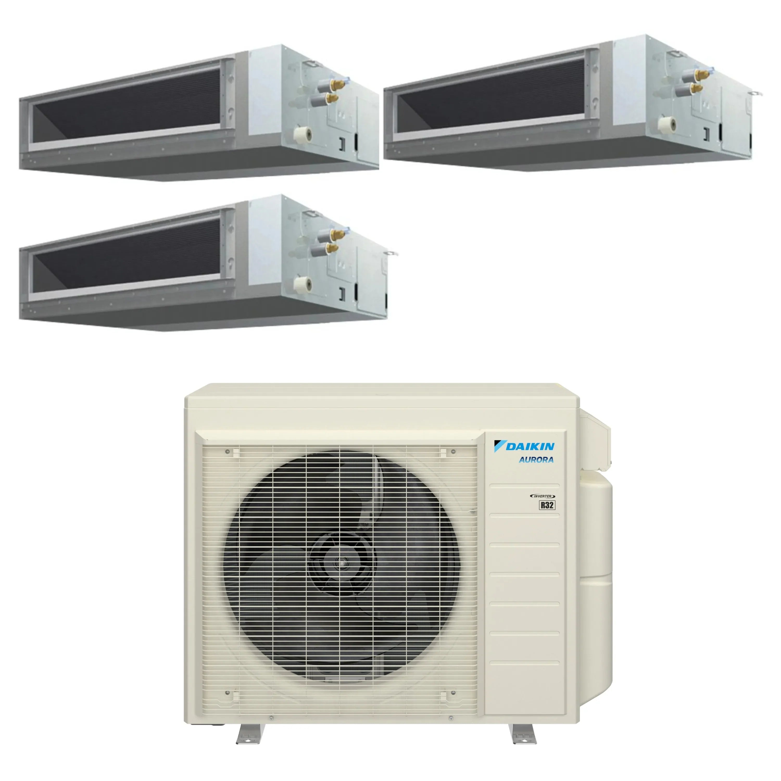 Two ceiling ductless mini split air handlers with outdoor condenser unit