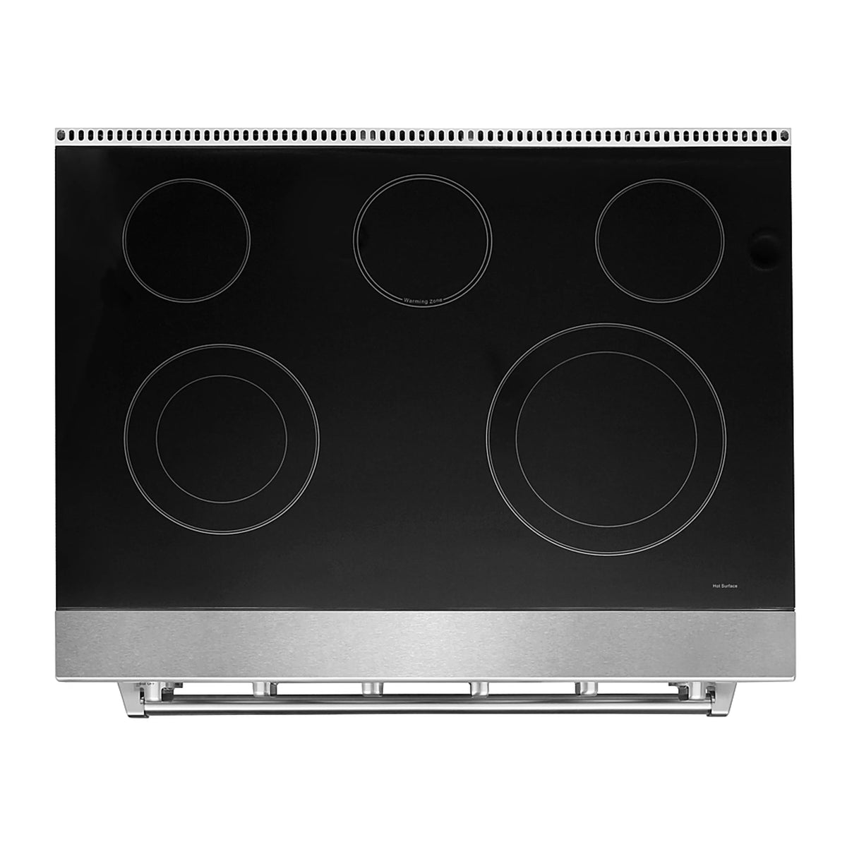 Kostch black glass cooktop with five circular heating zones and control panel