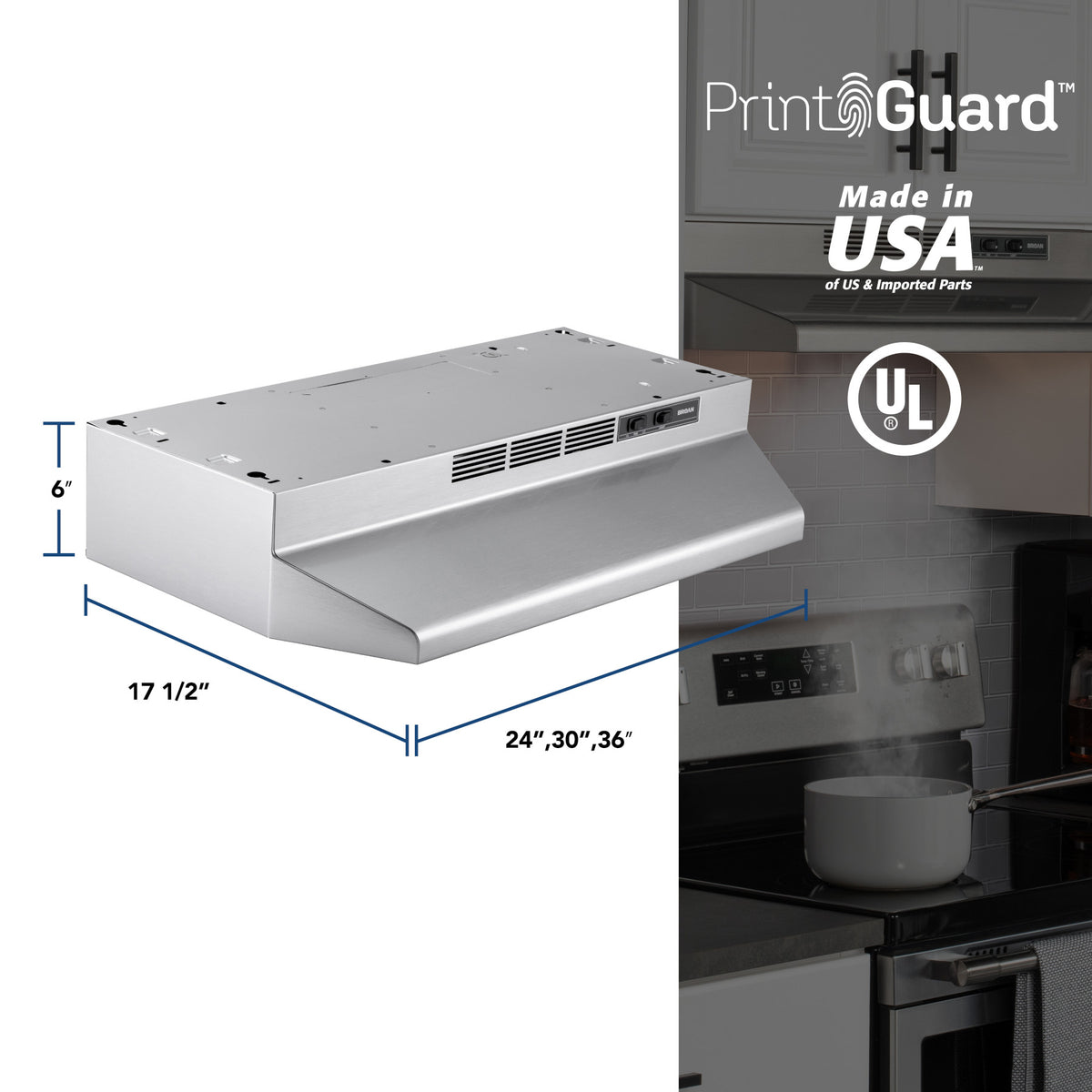 Broan-NuTone 24-Inch 230 CFM Convertible Under Cabinet Range Hood in Stainless Finish (F4024SF)