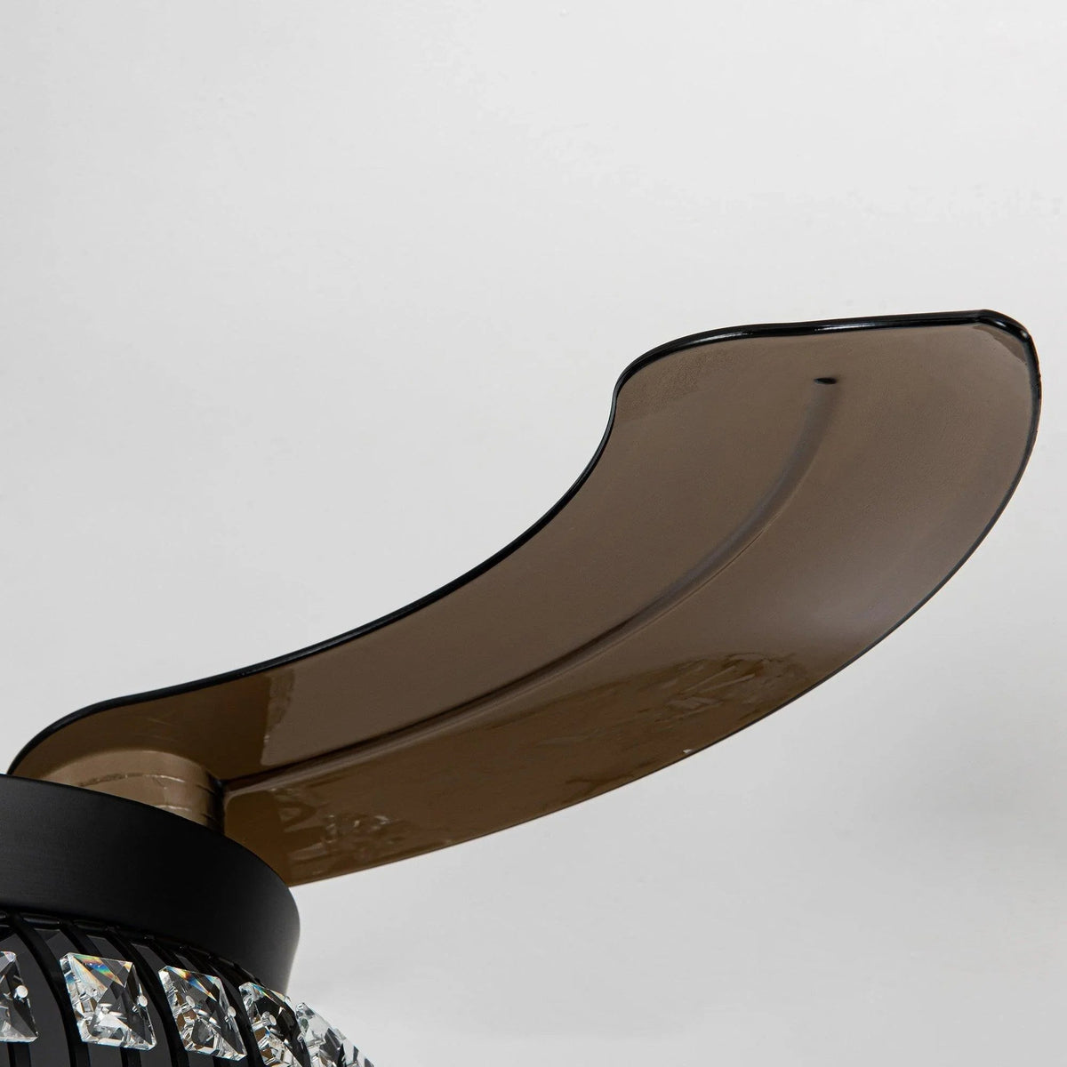 Black ceiling fan blade with glossy finish and dark blade mount
