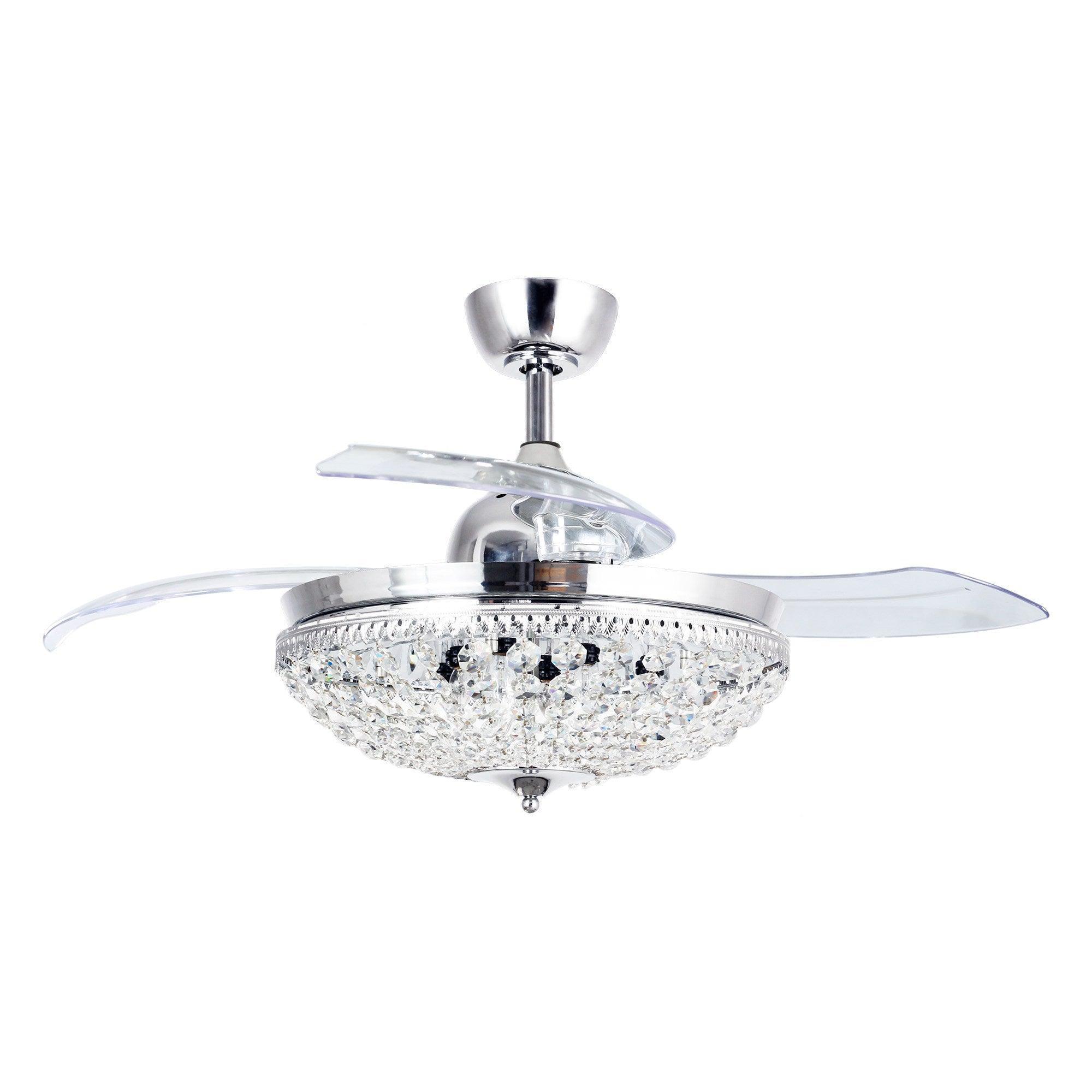 Chrome ceiling fan with crystal light kit and three clear blades